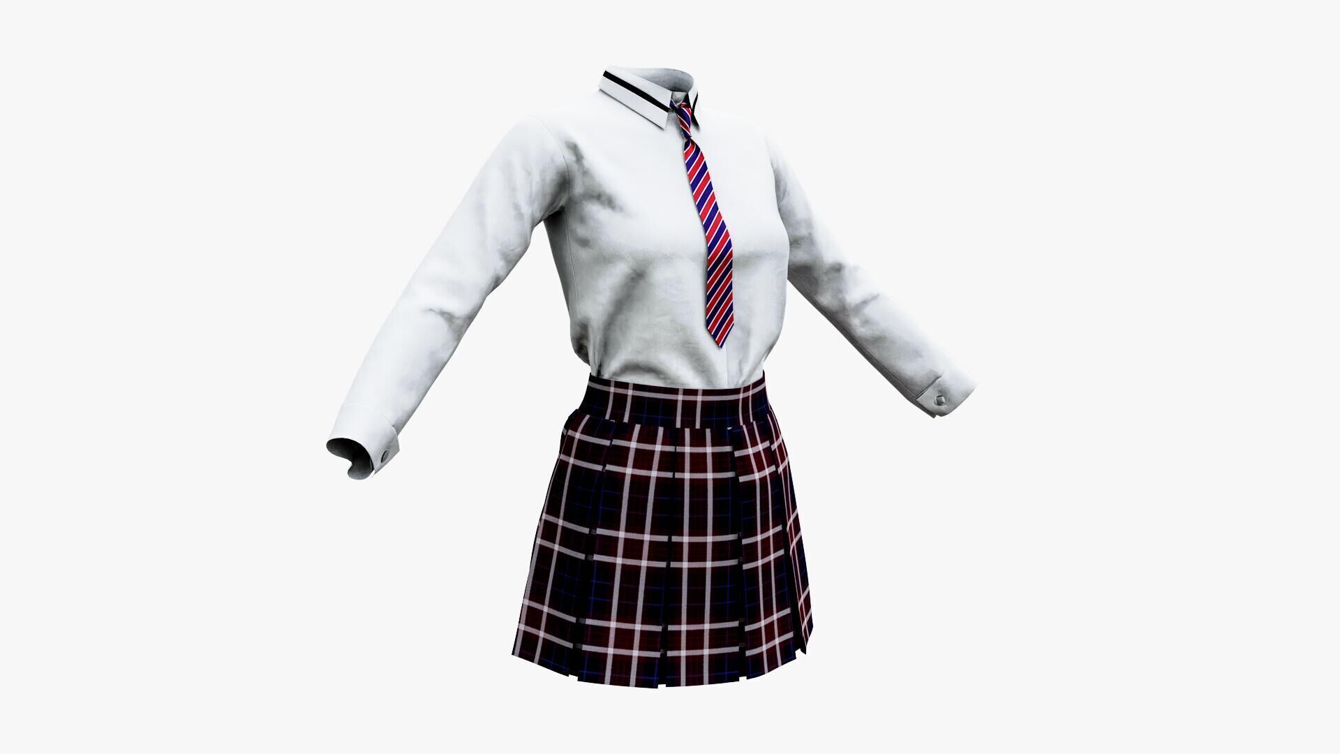Female School Uniform Free low-poly 3D model_5