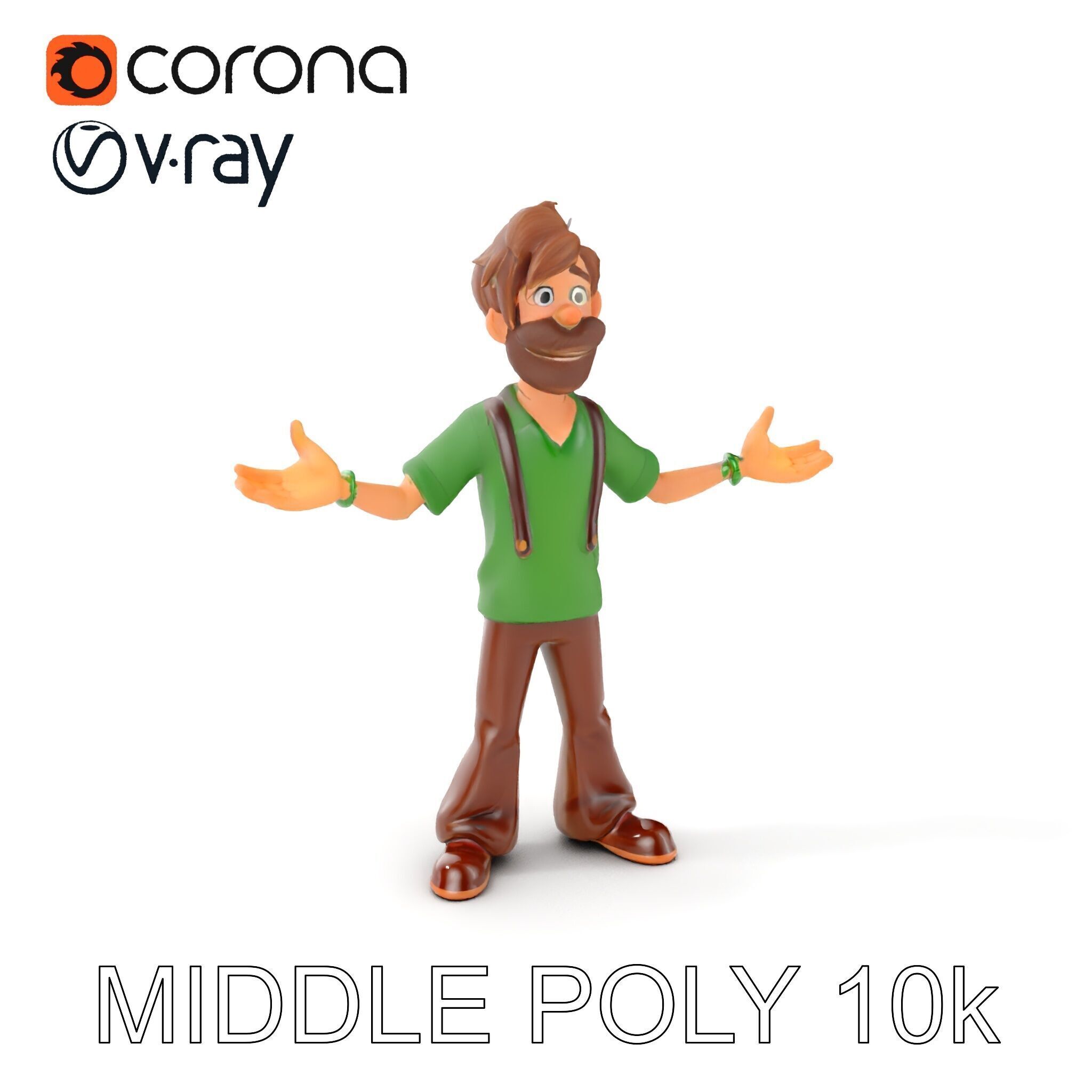 Bearded Cartoon Adventurer  D Character Model Low-poly 3D model_10