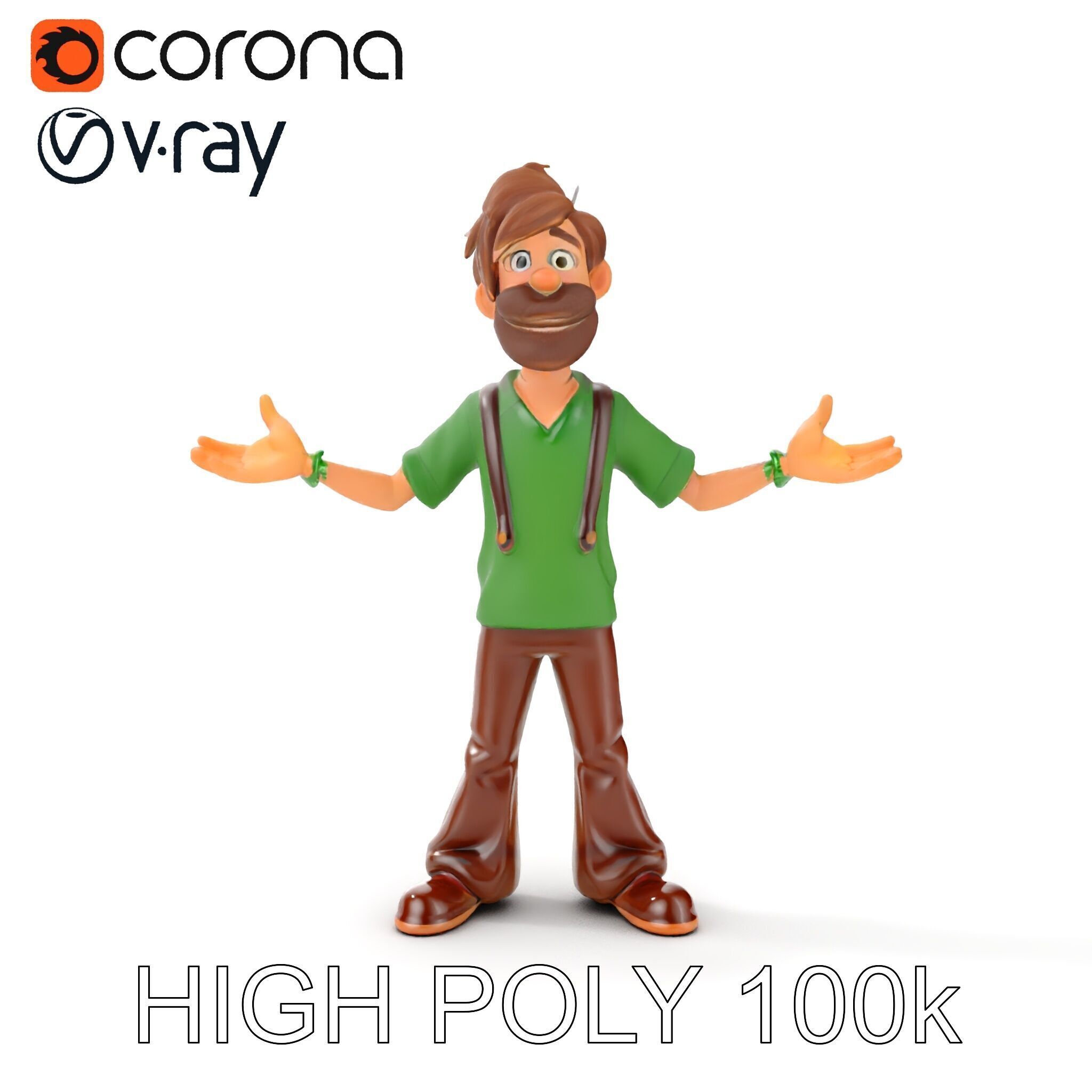 Bearded Cartoon Adventurer  D Character Model Low-poly 3D model_12
