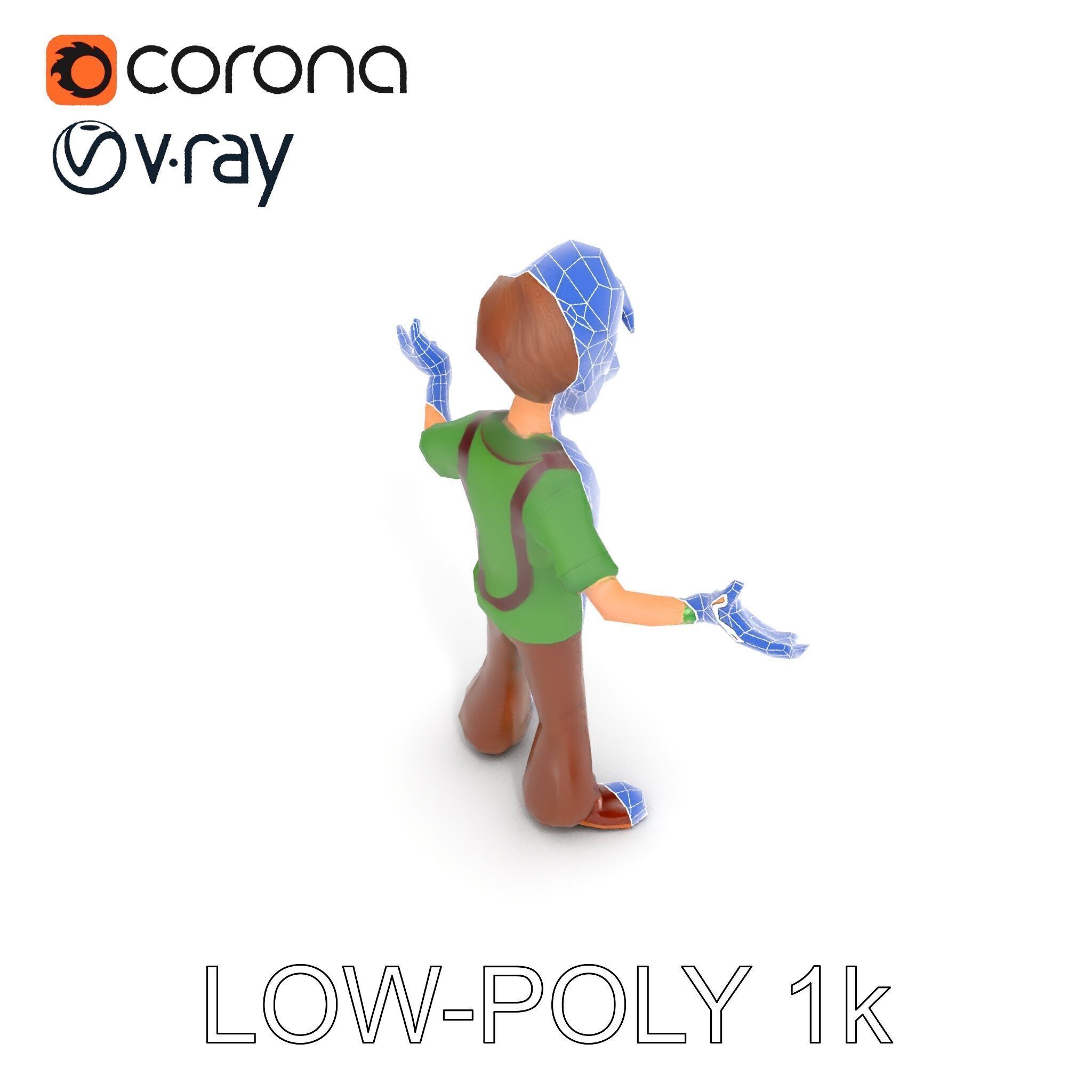 Bearded Cartoon Adventurer  D Character Model Low-poly 3D model_17