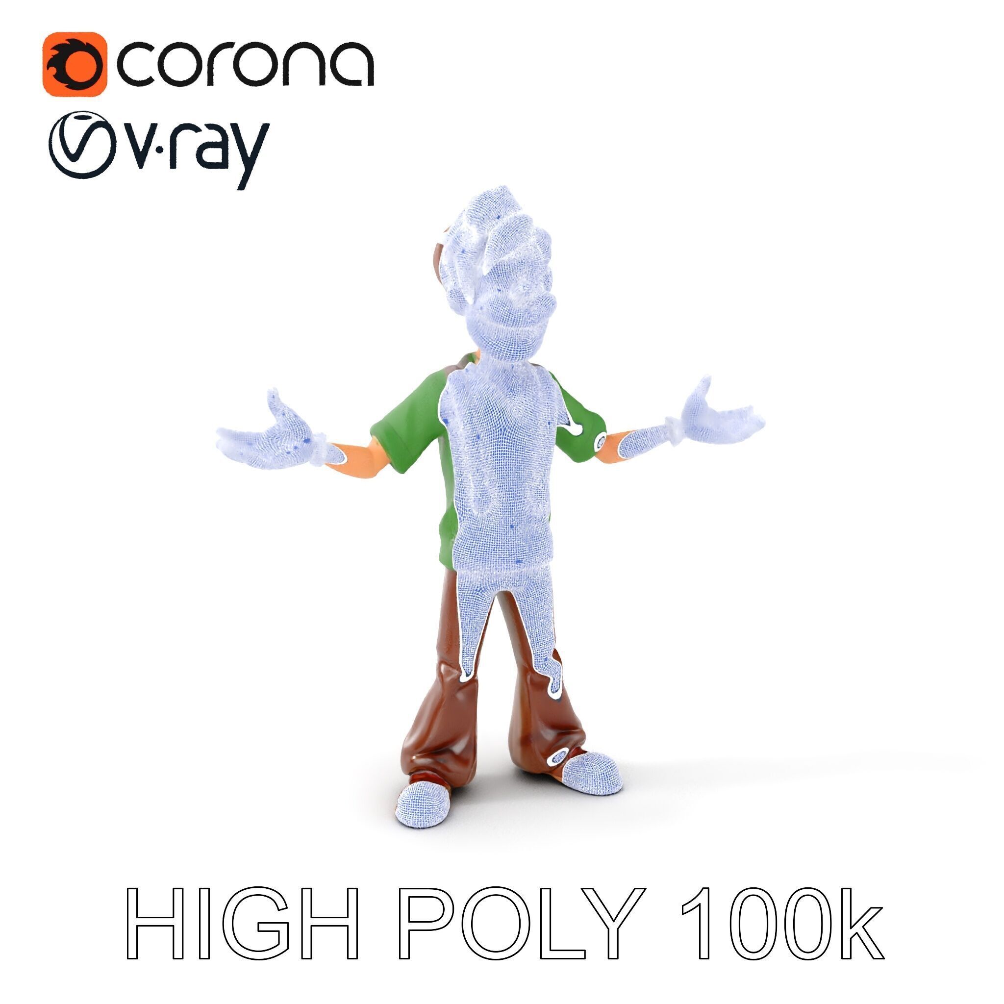 Bearded Cartoon Adventurer  D Character Model Low-poly 3D model_4