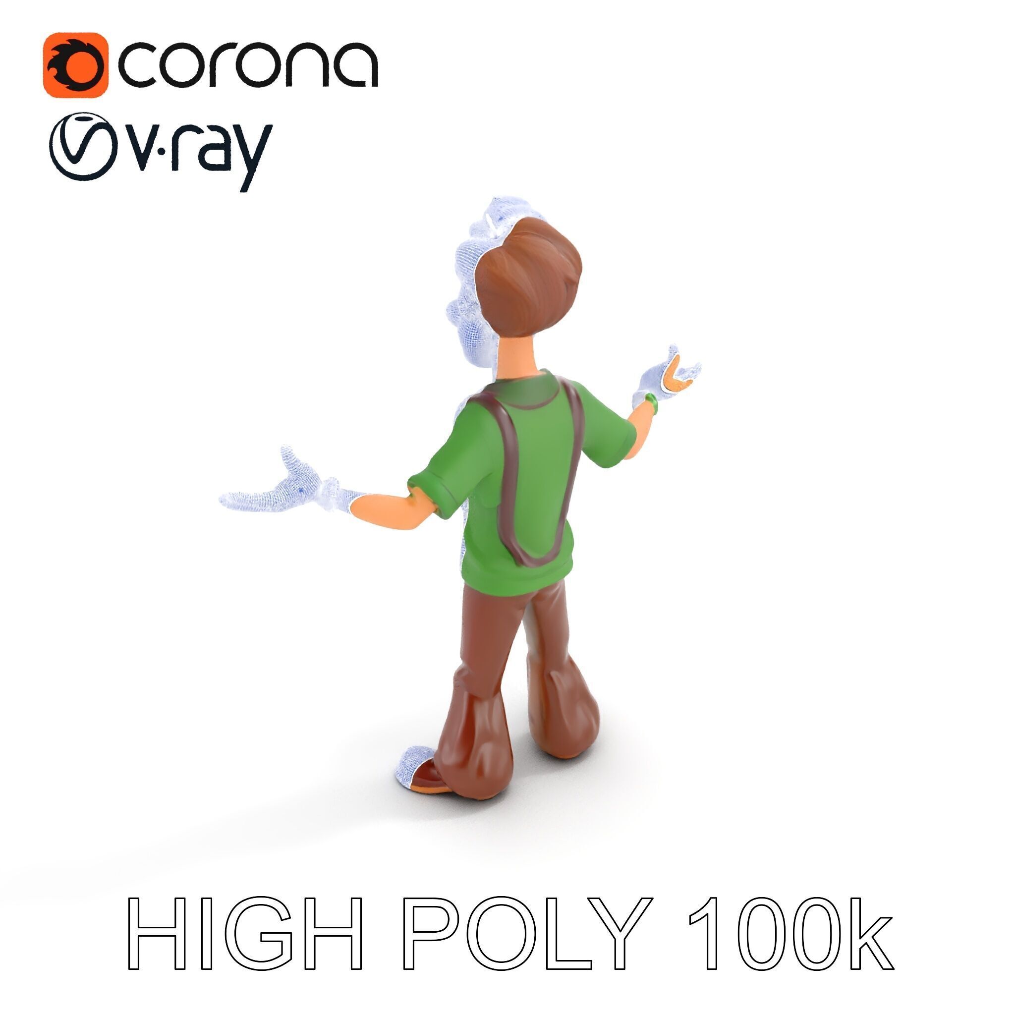 Bearded Cartoon Adventurer  D Character Model Low-poly 3D model_27