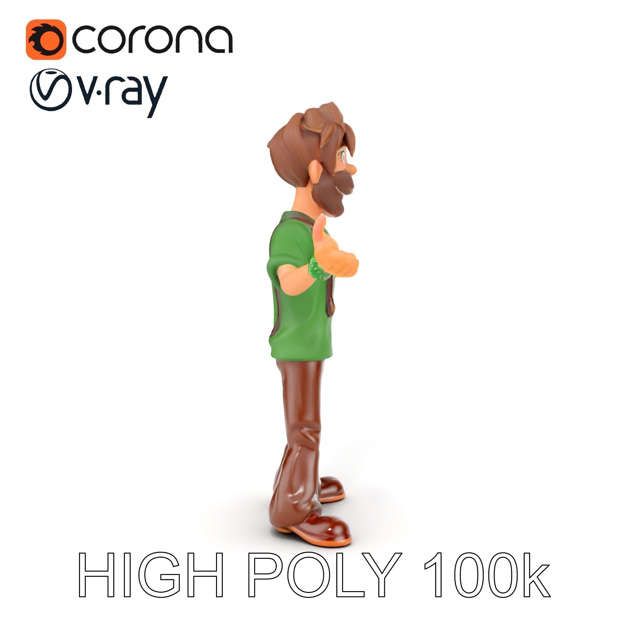 Bearded Cartoon Adventurer  D Character Model Low-poly 3D model_32