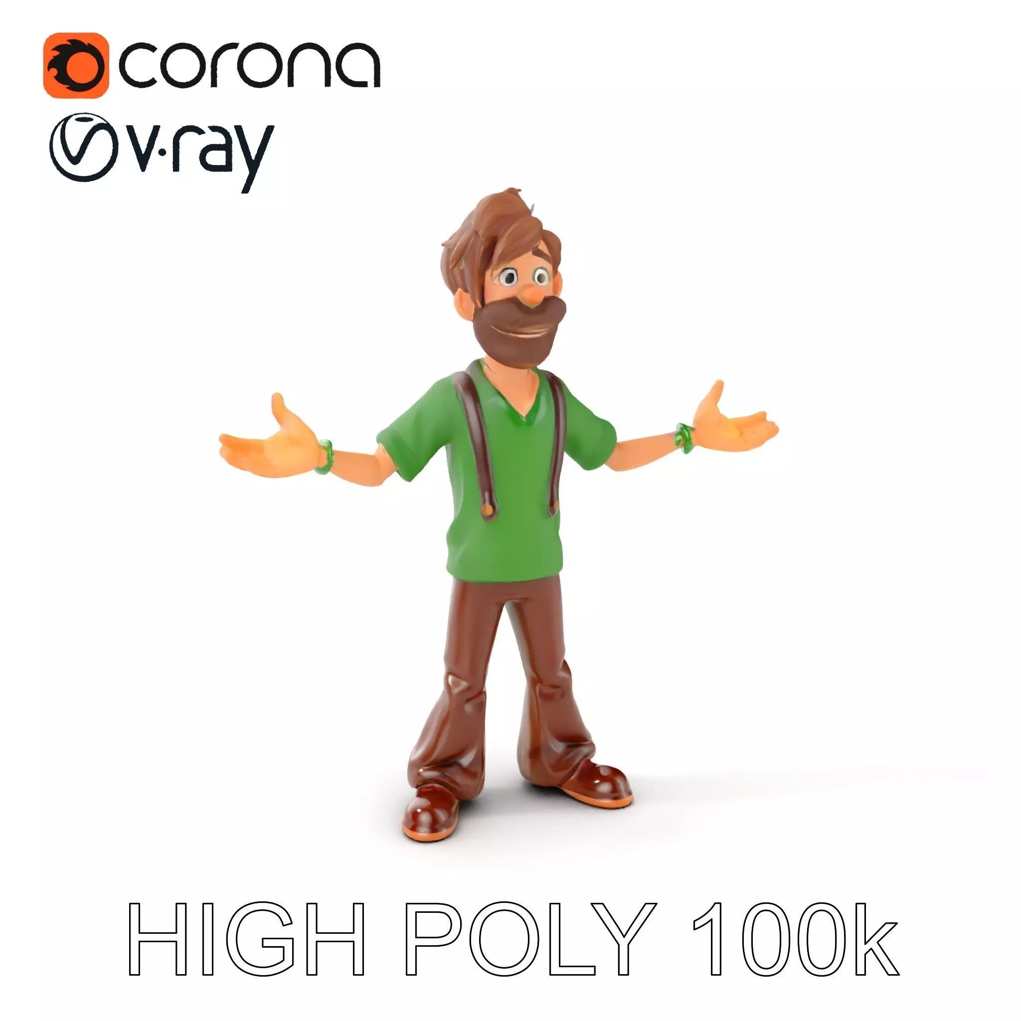 Bearded Cartoon Adventurer  D Character Model Low-poly 3D model_0