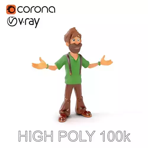 Bearded Cartoon Adventurer  D Character Model Low-poly 3D model