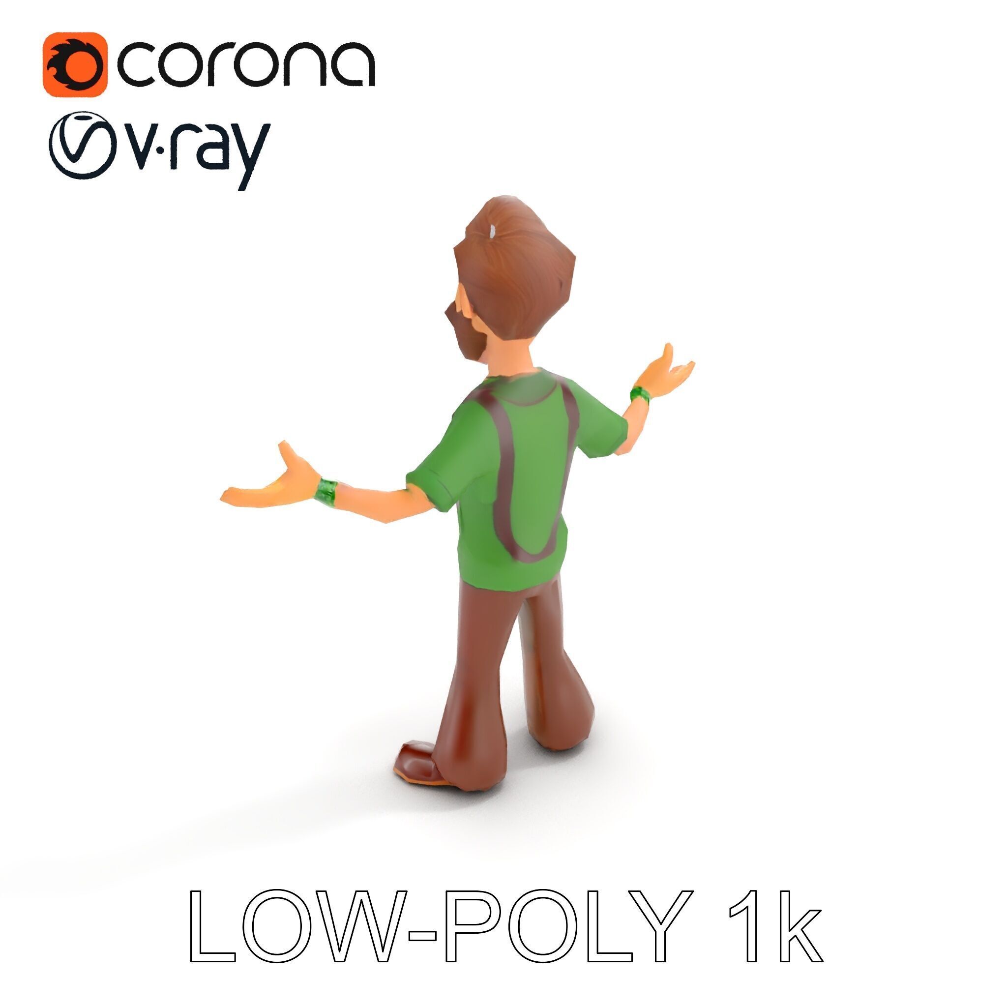 Bearded Cartoon Adventurer  D Character Model Low-poly 3D model_7