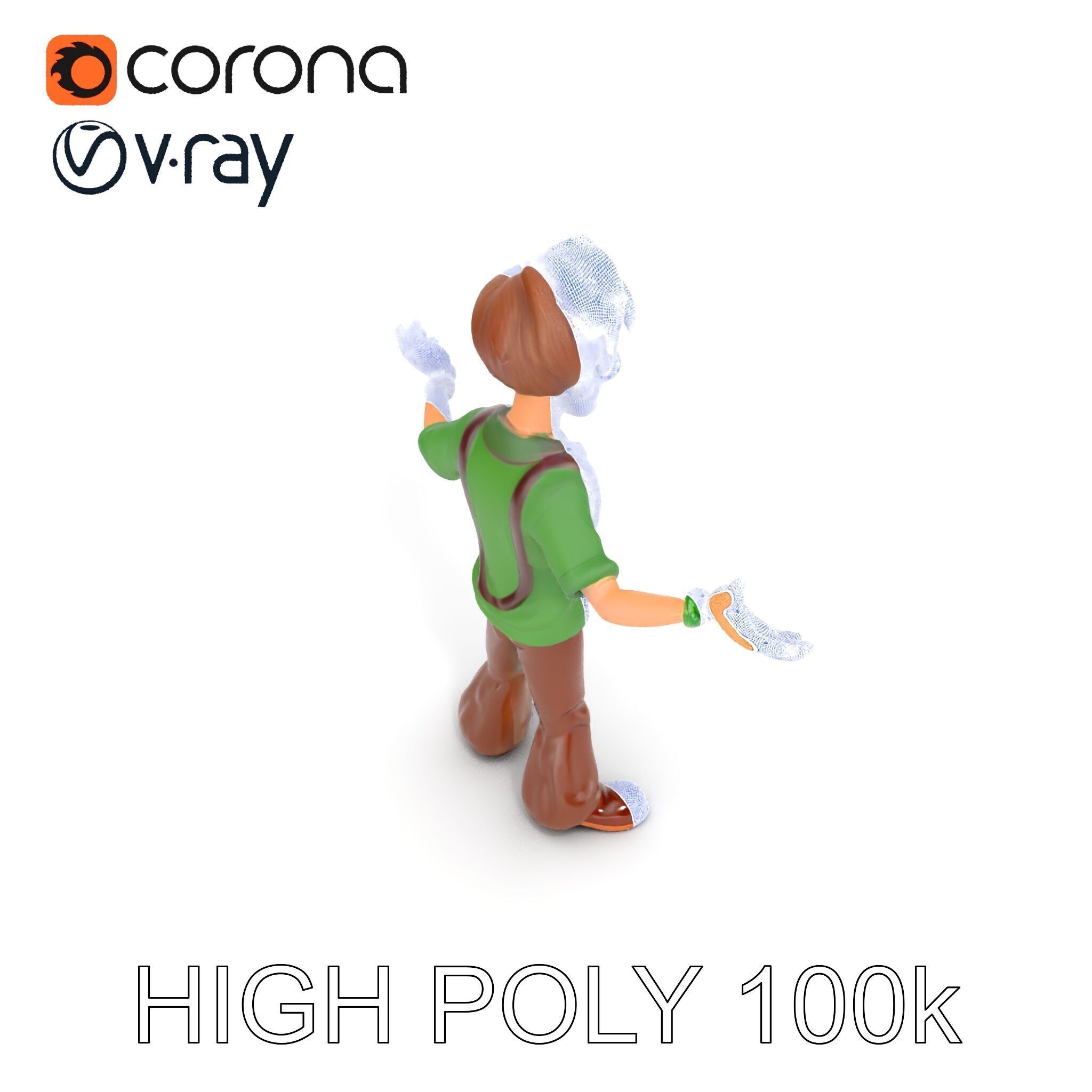 Bearded Cartoon Adventurer  D Character Model Low-poly 3D model_35