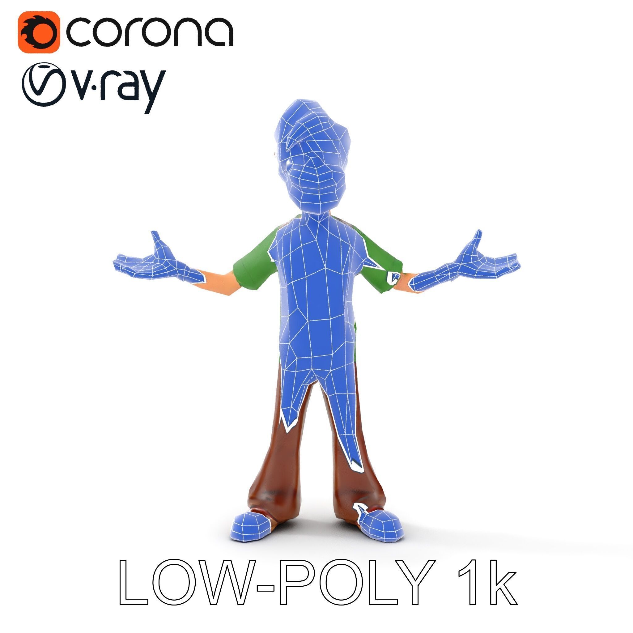 Bearded Cartoon Adventurer  D Character Model Low-poly 3D model_20