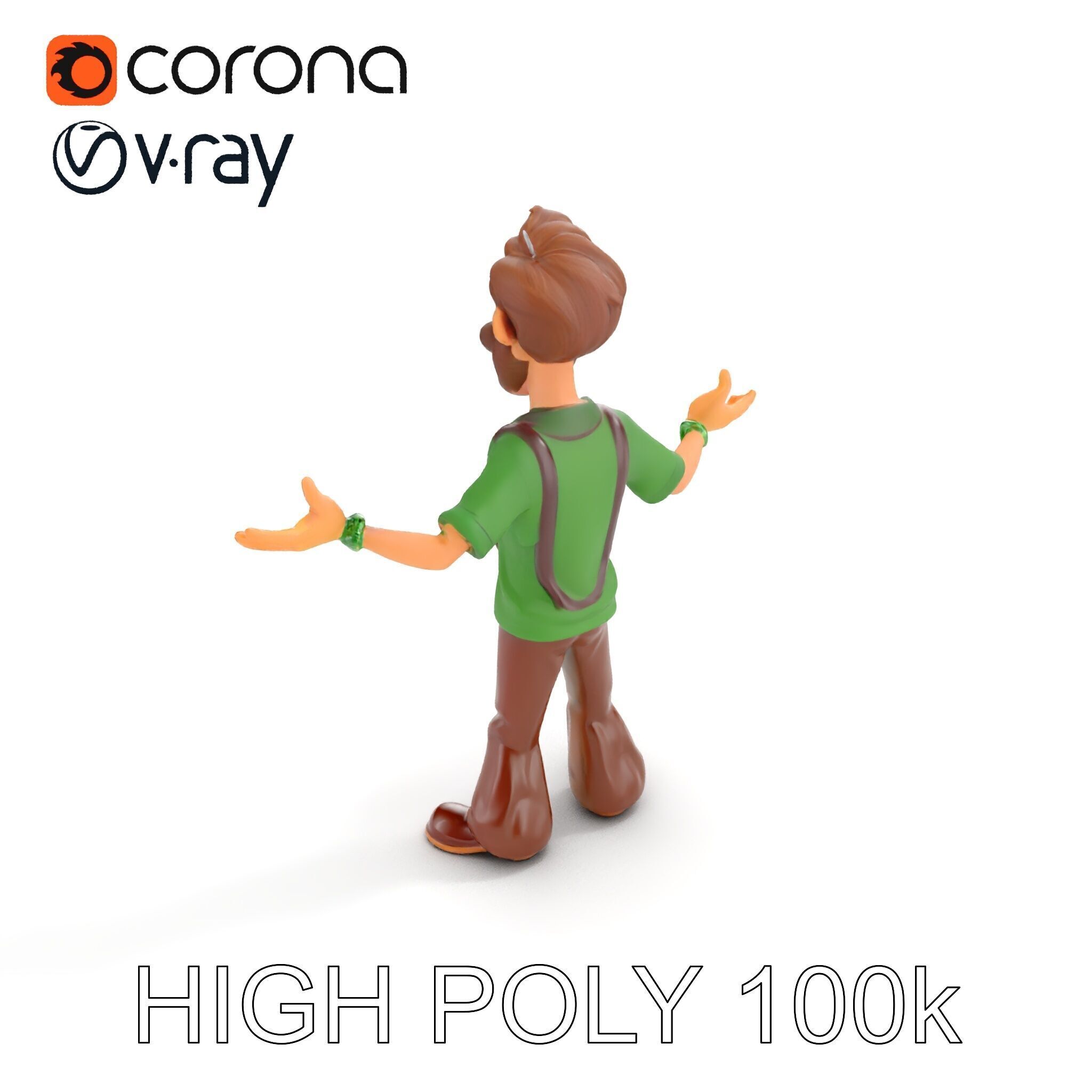 Bearded Cartoon Adventurer  D Character Model Low-poly 3D model_15