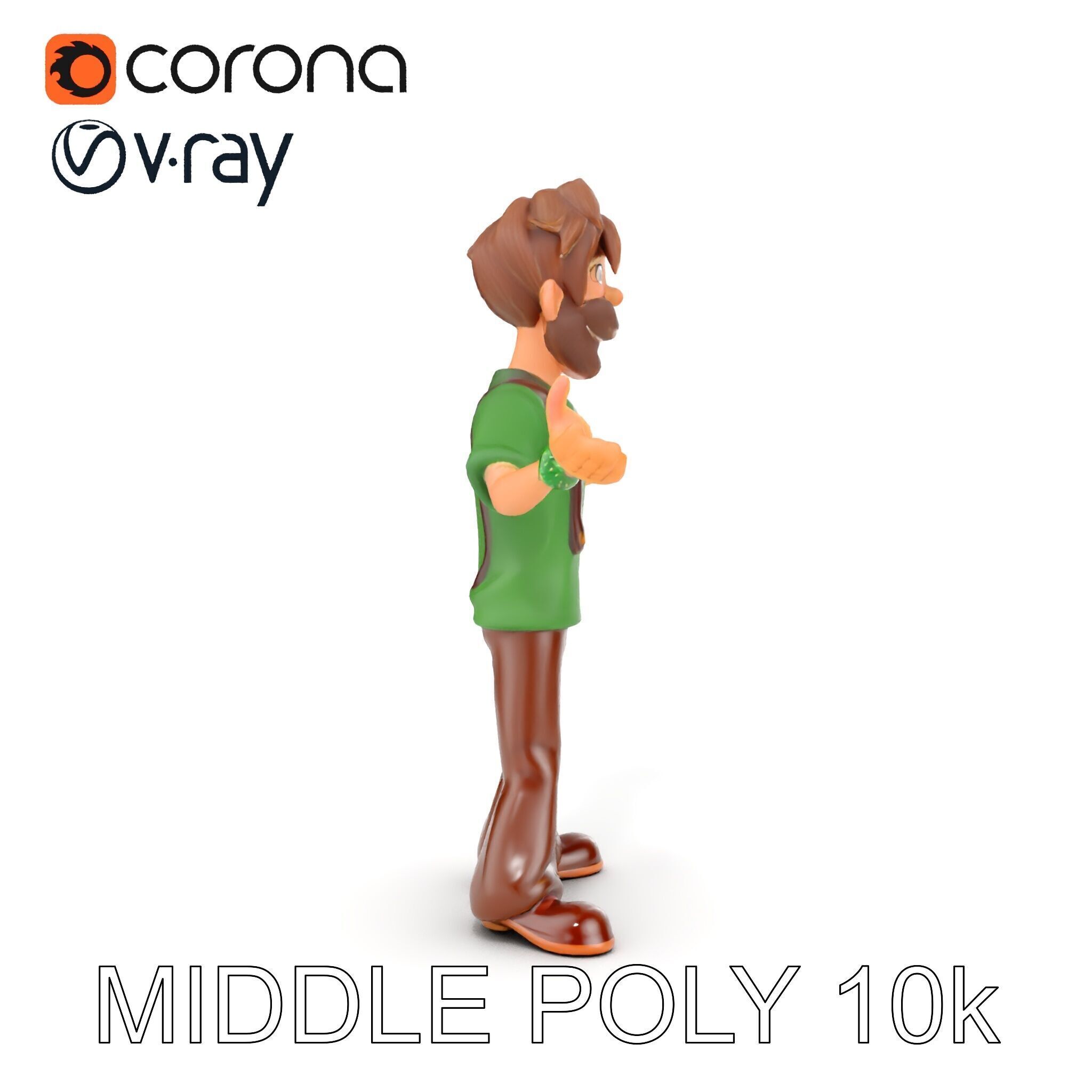 Bearded Cartoon Adventurer  D Character Model Low-poly 3D model_22