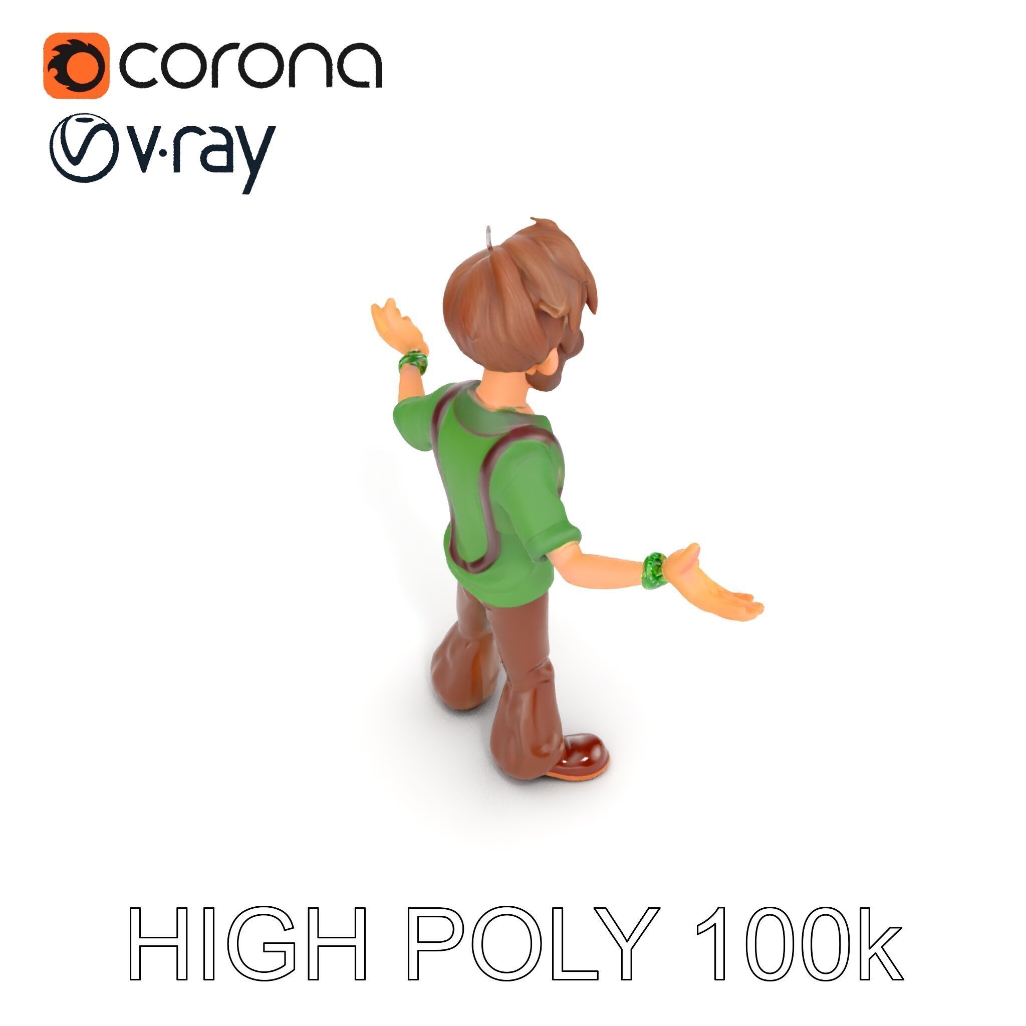 Bearded Cartoon Adventurer  D Character Model Low-poly 3D model_18