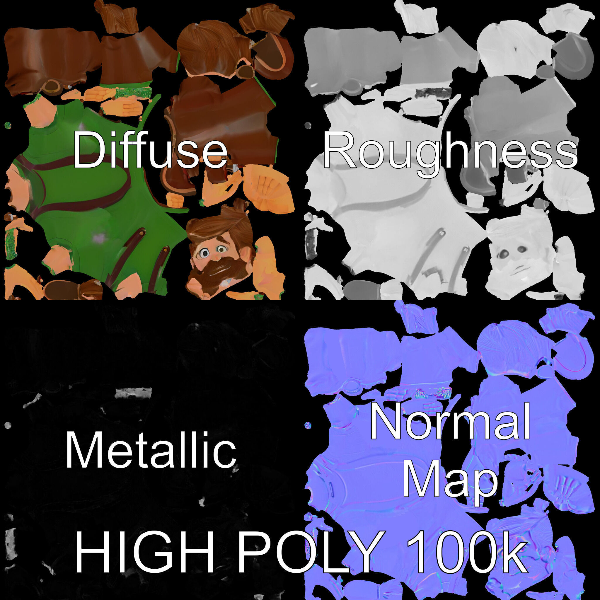 Bearded Cartoon Adventurer  D Character Model Low-poly 3D model_3