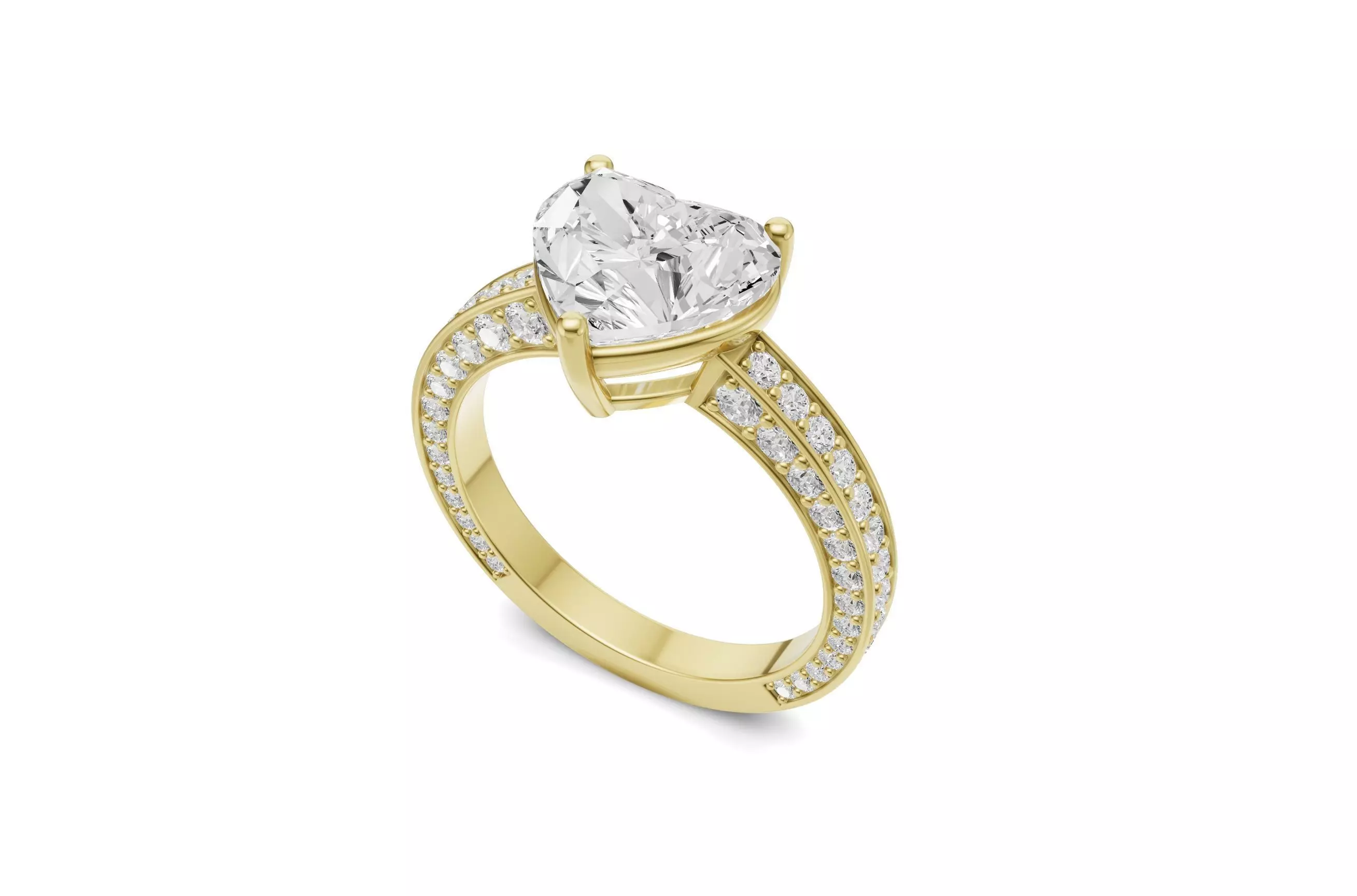 Heart Solitaire Diamond Ring with Side Stones 3D print model