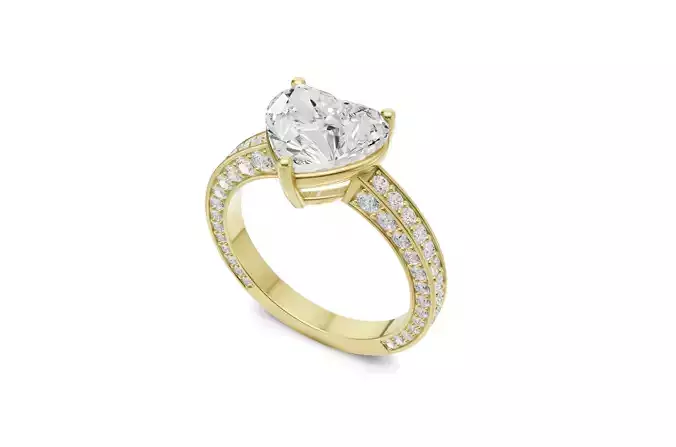 Heart Solitaire Diamond Ring with Side Stones