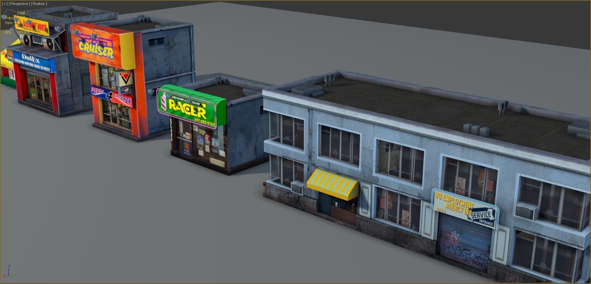 Set of Small Stores - low poly Low-poly 3D model_20