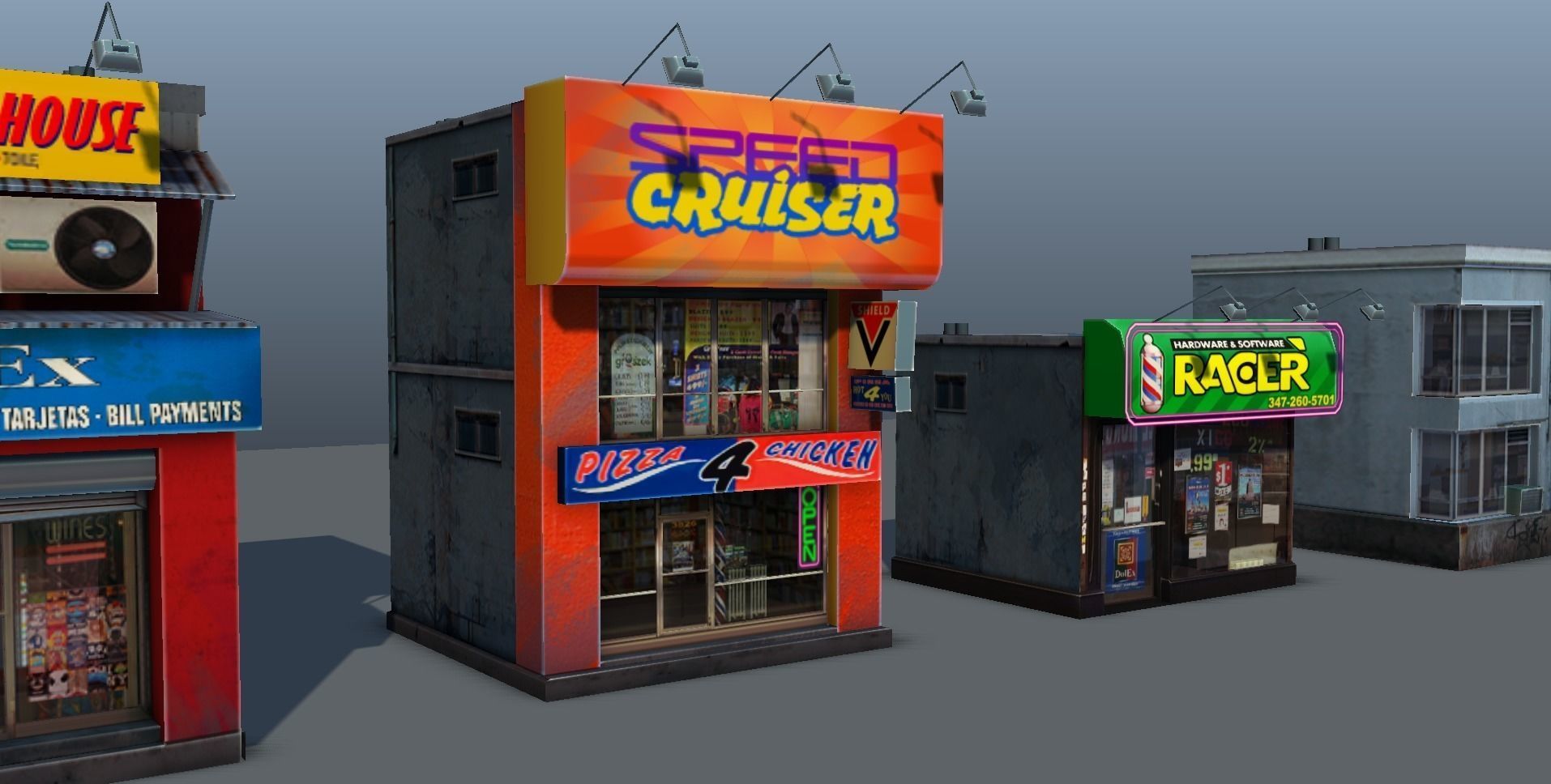 Set of Small Stores - low poly Low-poly 3D model_7