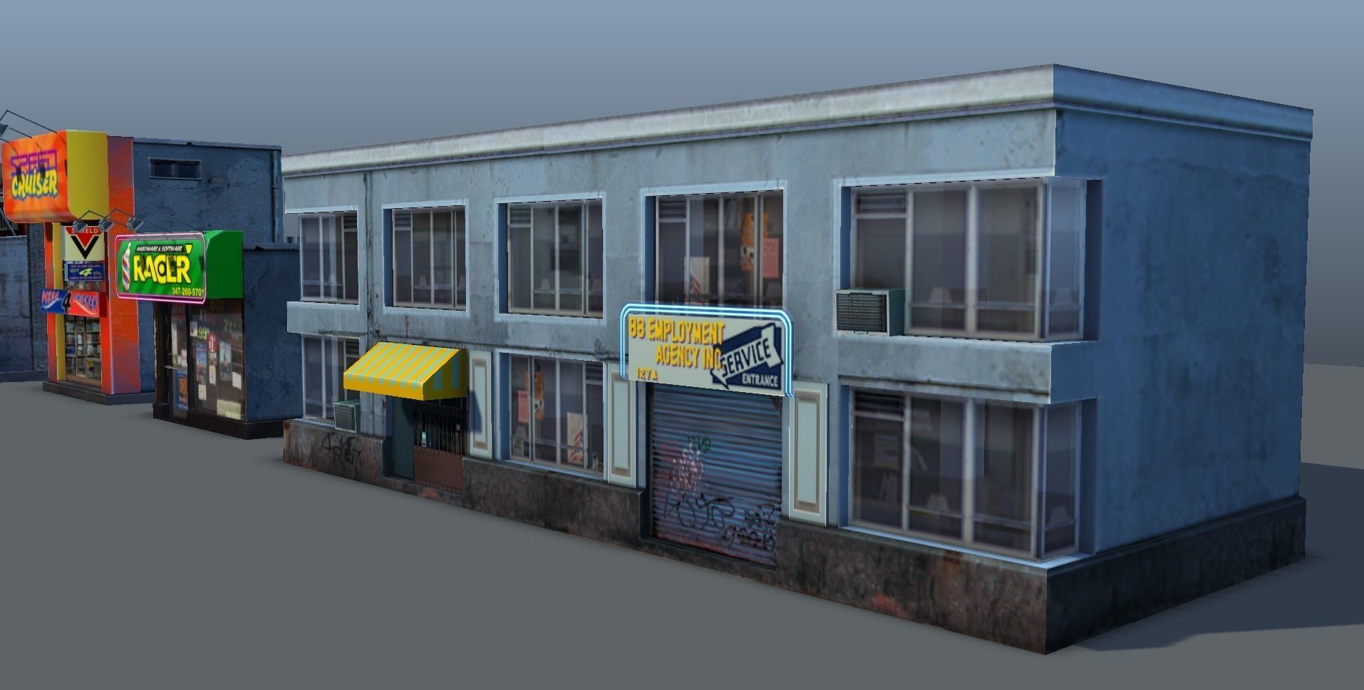 Set of Small Stores - low poly Low-poly 3D model_9