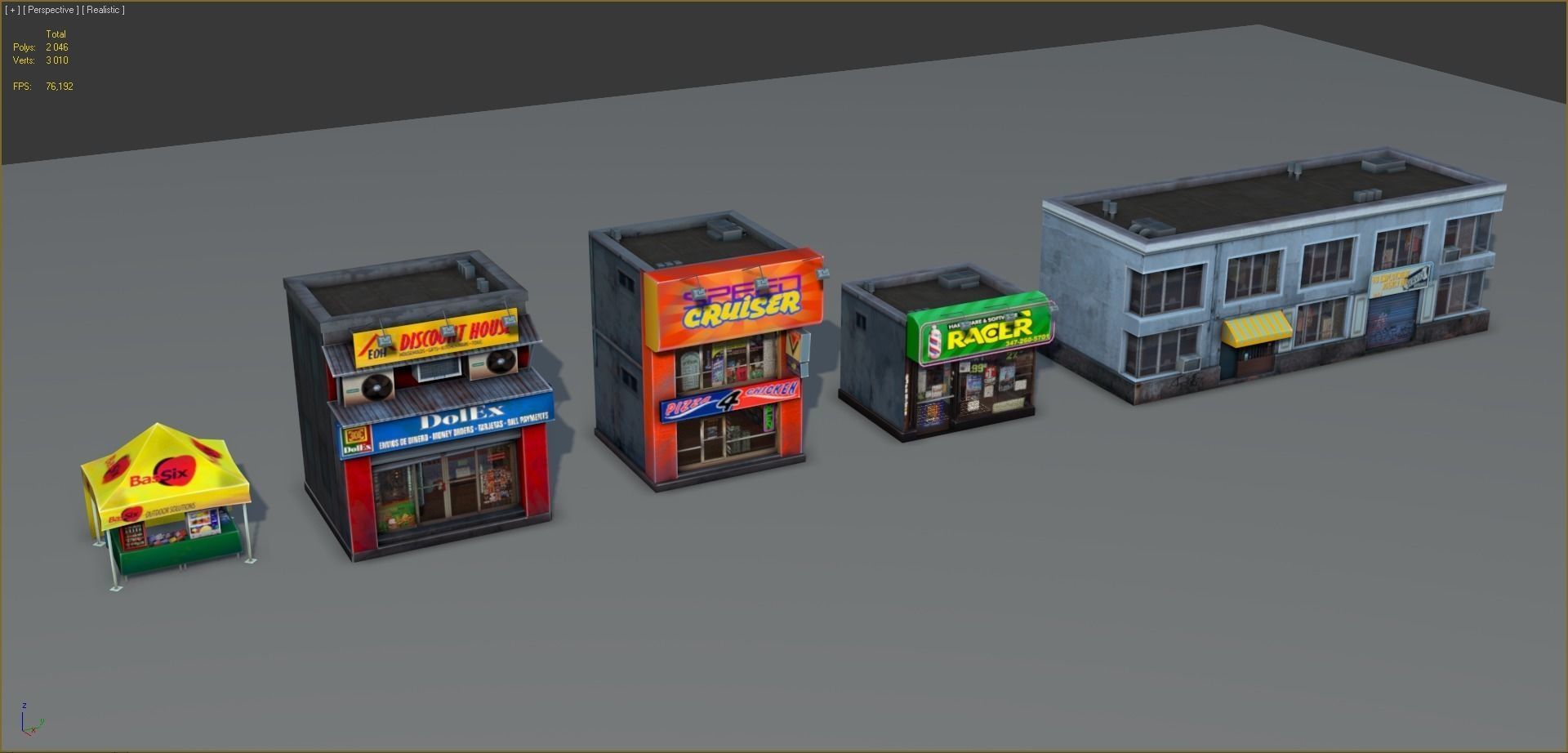Set of Small Stores - low poly Low-poly 3D model_16