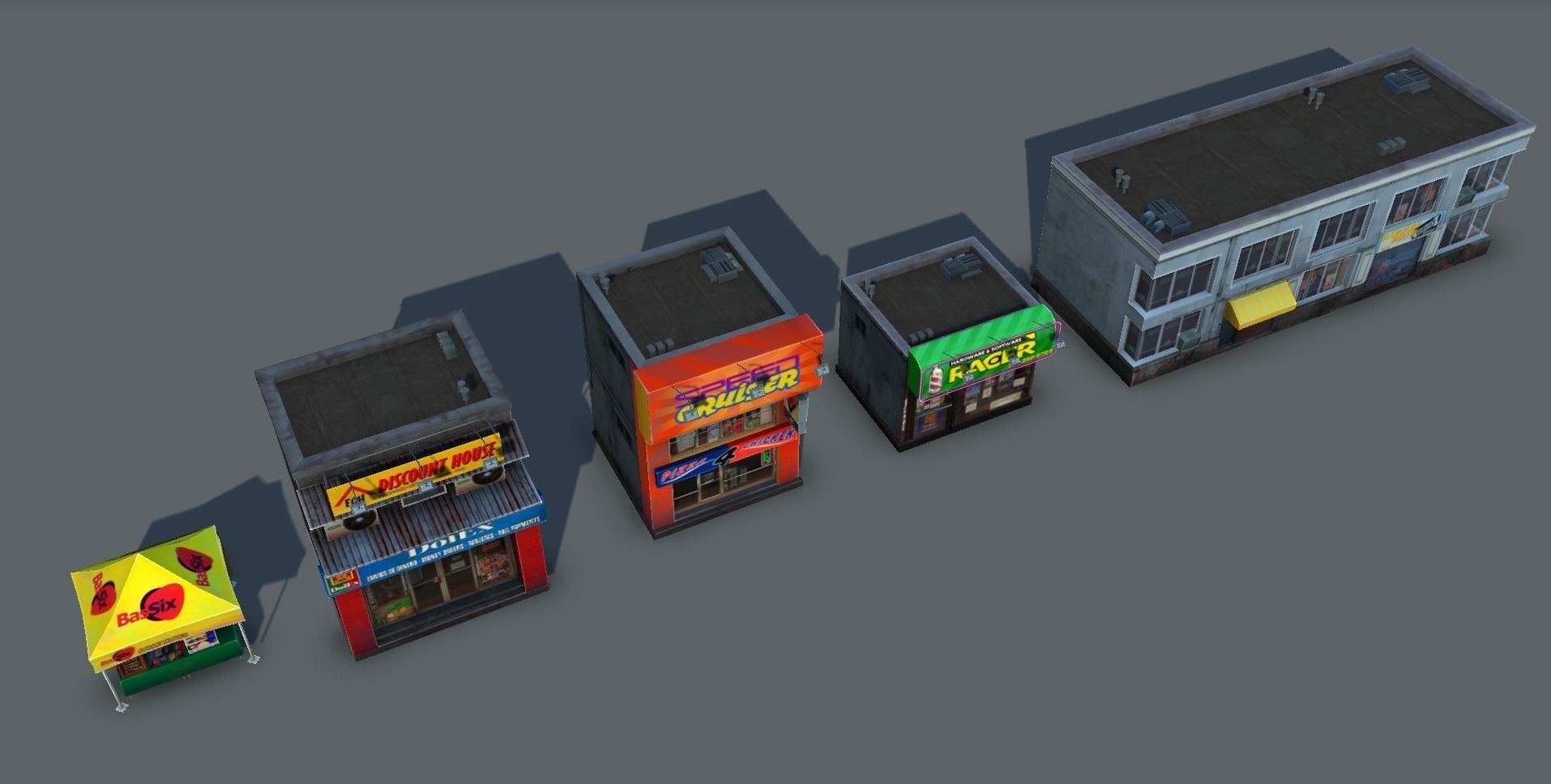 Set of Small Stores - low poly Low-poly 3D model_6
