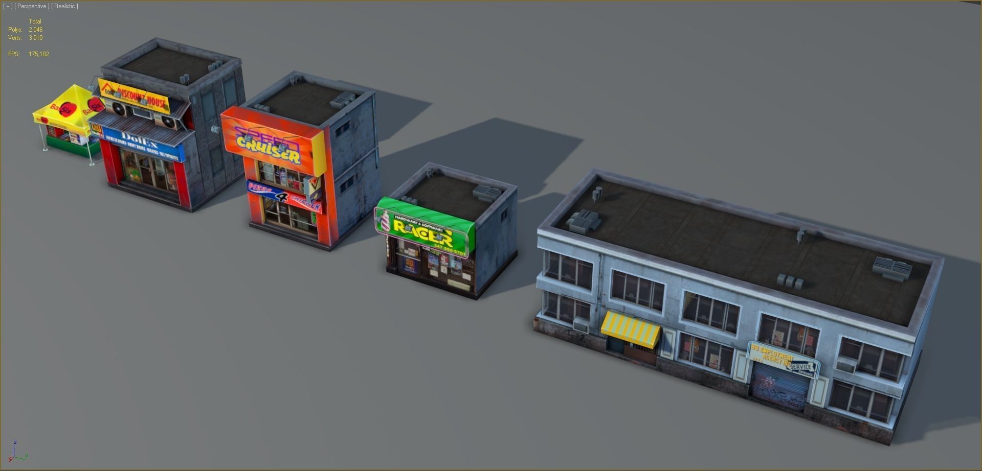 Set of Small Stores - low poly Low-poly 3D model_19