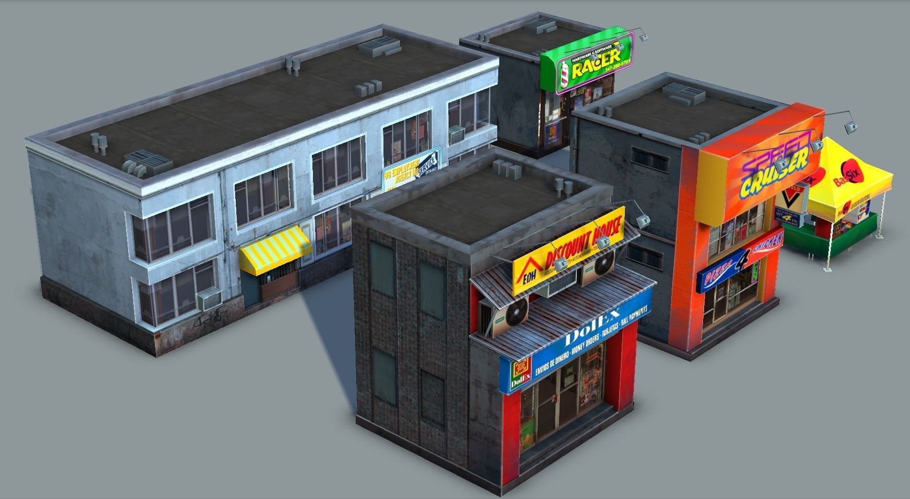 Set of Small Stores - low poly Low-poly 3D model_1