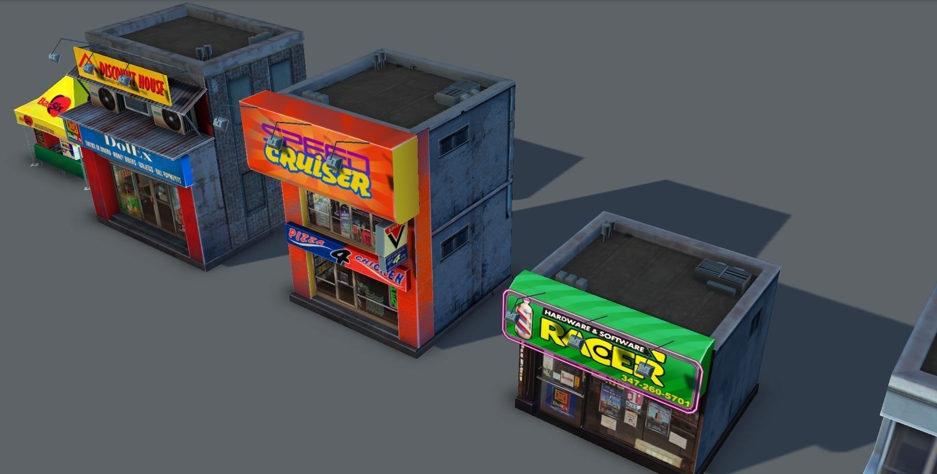 Set of Small Stores - low poly Low-poly 3D model_18