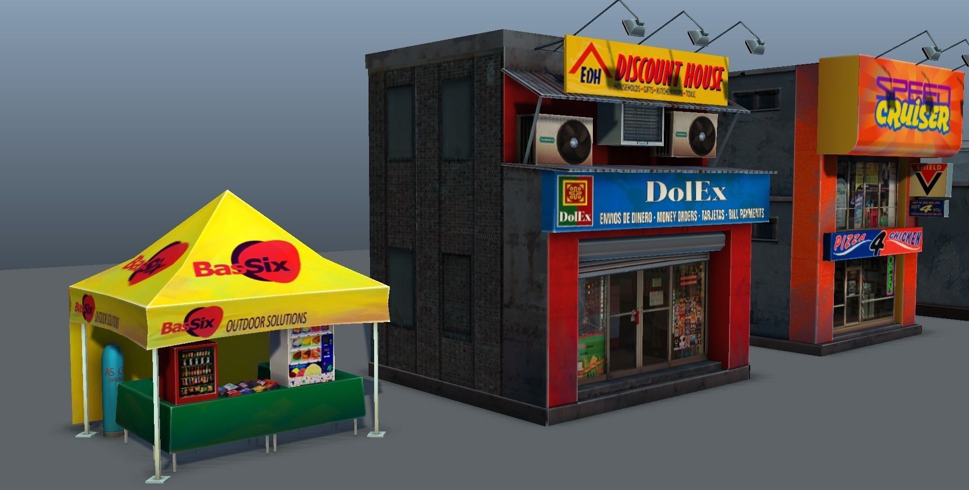 Set of Small Stores - low poly Low-poly 3D model_3