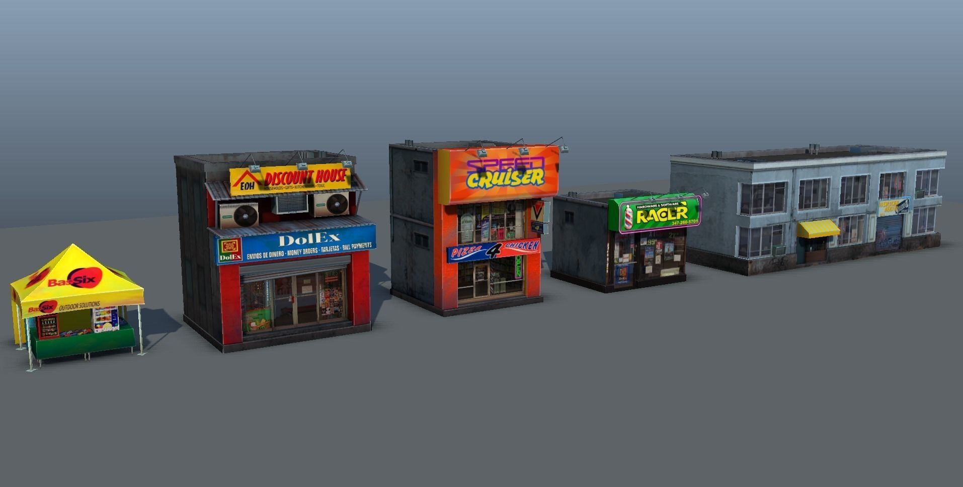 Set of Small Stores - low poly Low-poly 3D model_5