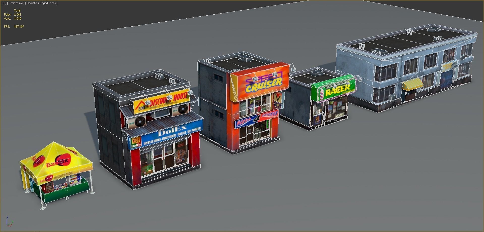 Set of Small Stores - low poly Low-poly 3D model_17