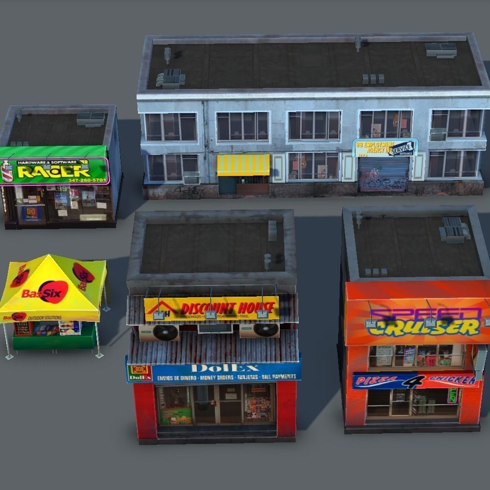 Set of Small Stores - low poly Low-poly 3D model_4