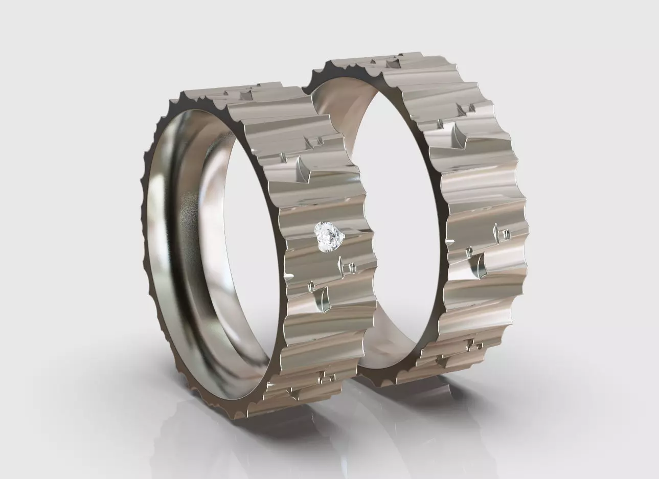 SergeLL Tree bark wedding band set 3D print model