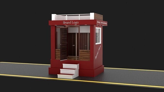 Plywood display cabin with red framed and deck access Low-poly 3D model