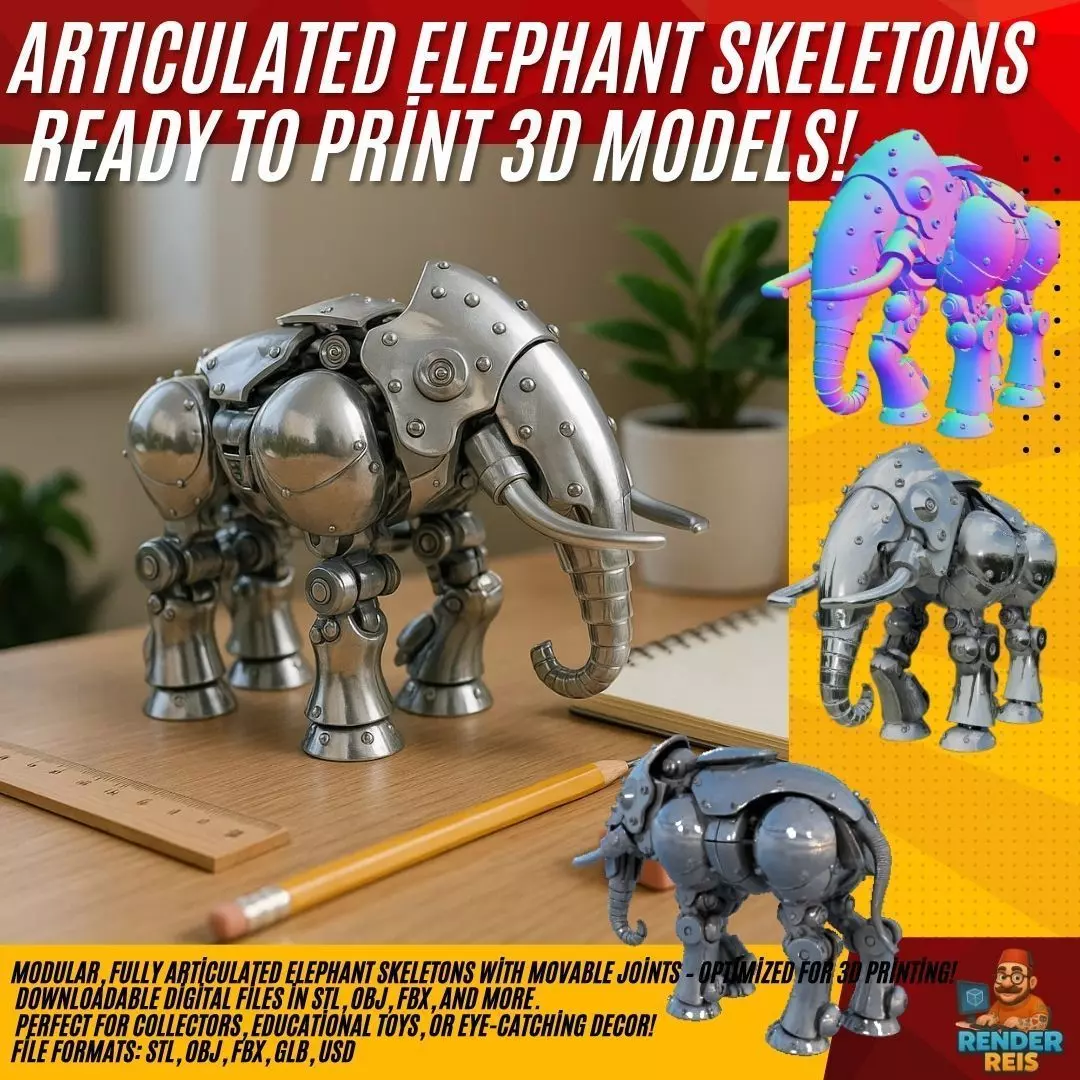 Chrome Mechanical Elephant Retro Robot 3D Print Model 3D print model