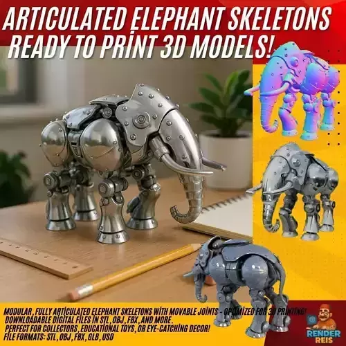 Chrome Mechanical Elephant  Retro Robot 3D Print Model 3D print model