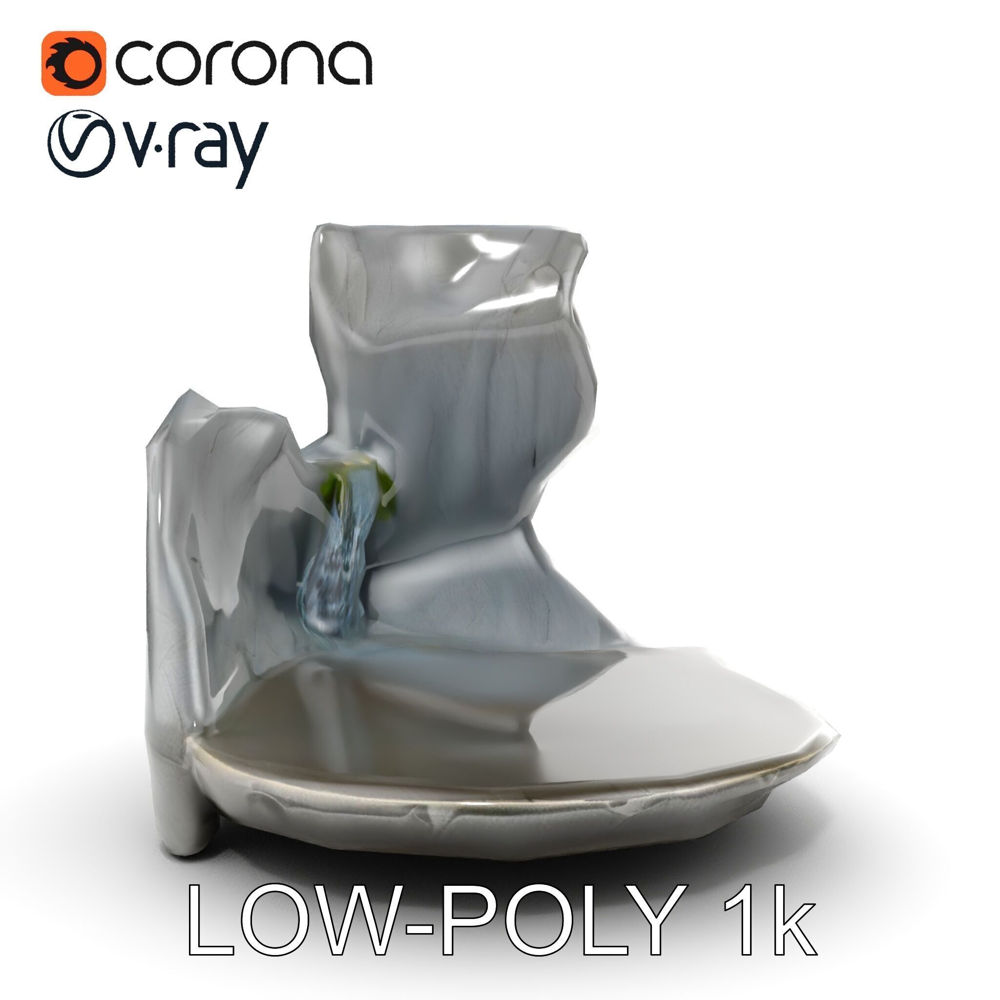 Natural Rock Pool with Waterfall Model Pack Low-poly 3D model_29