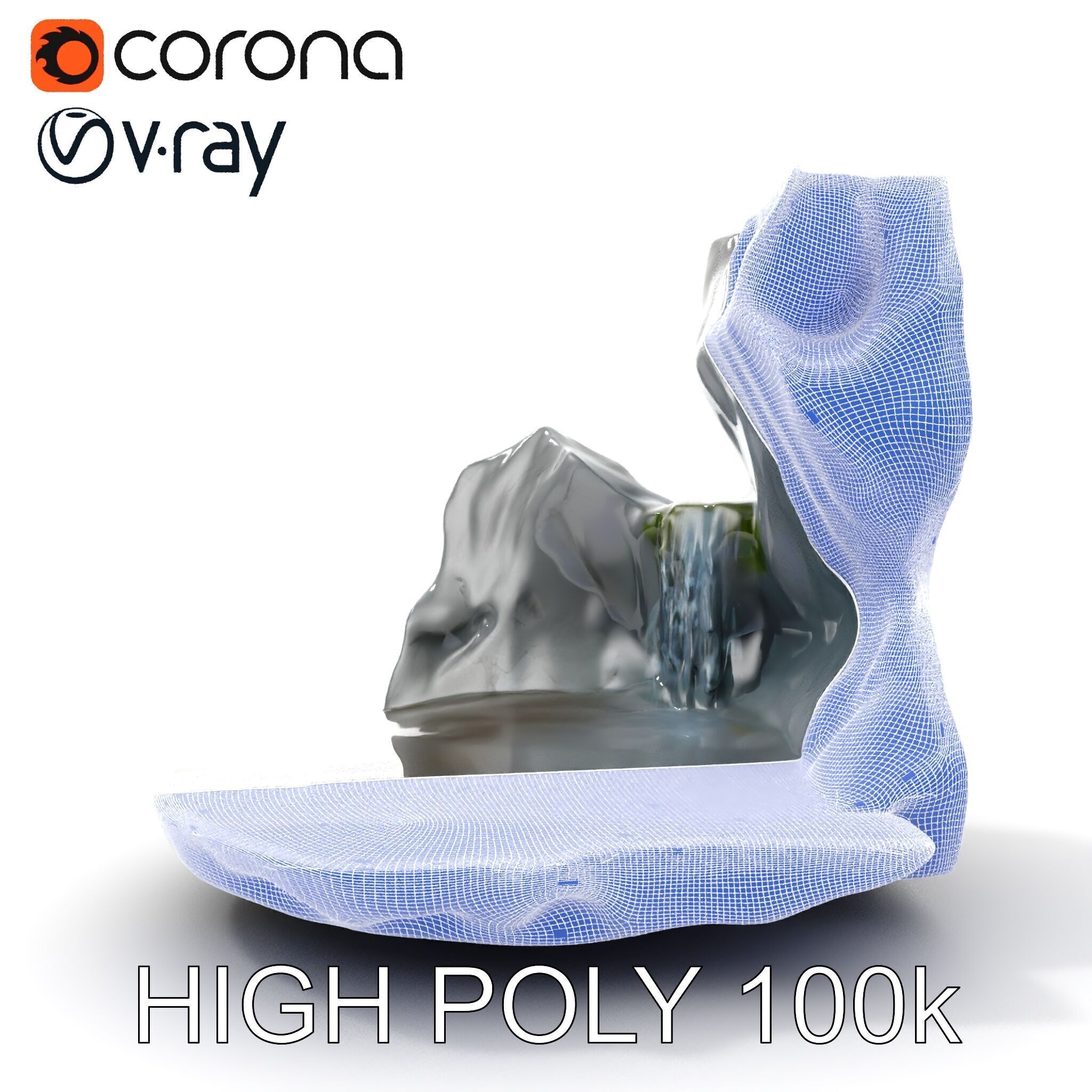 Natural Rock Pool with Waterfall Model Pack Low-poly 3D model_30