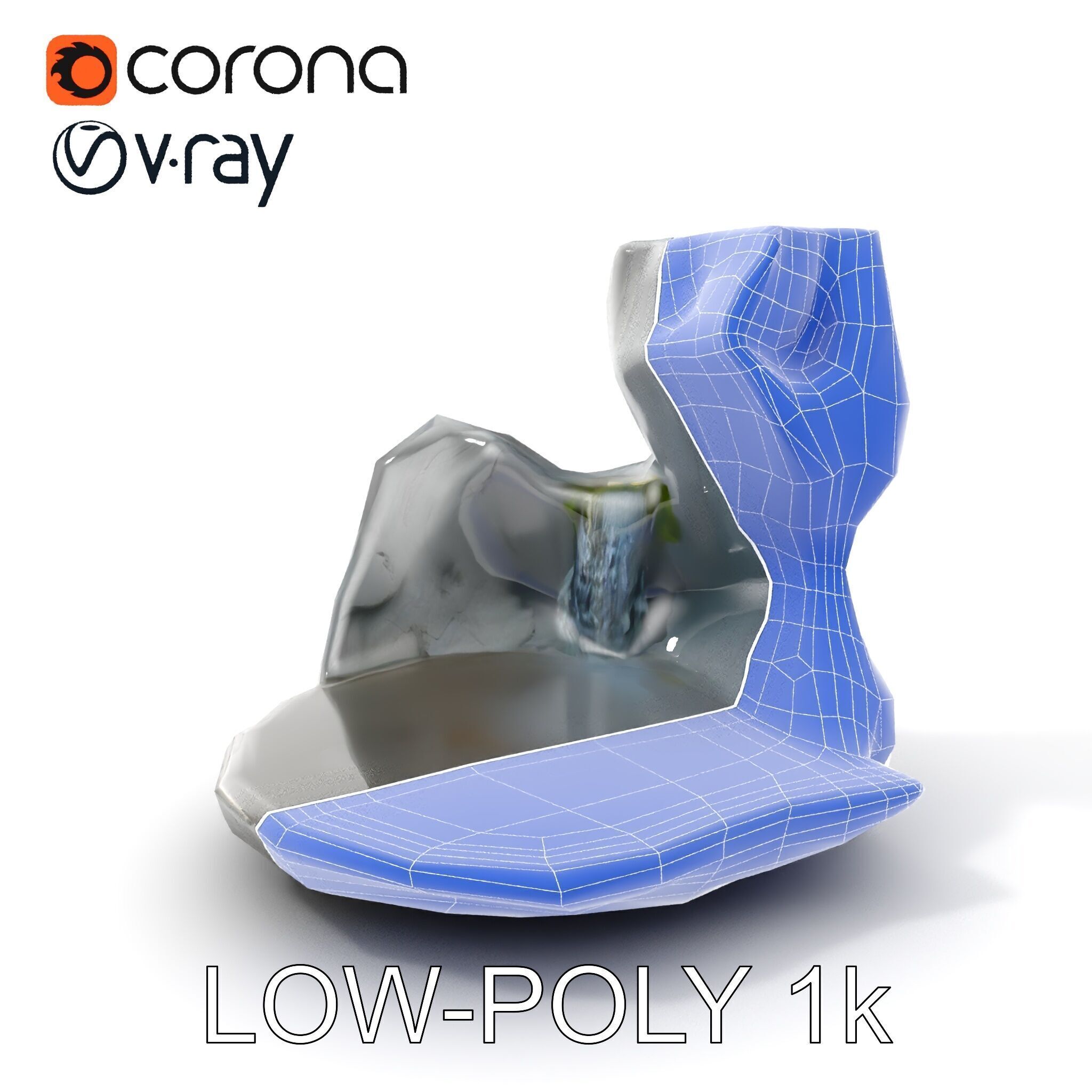 Natural Rock Pool with Waterfall Model Pack Low-poly 3D model_21