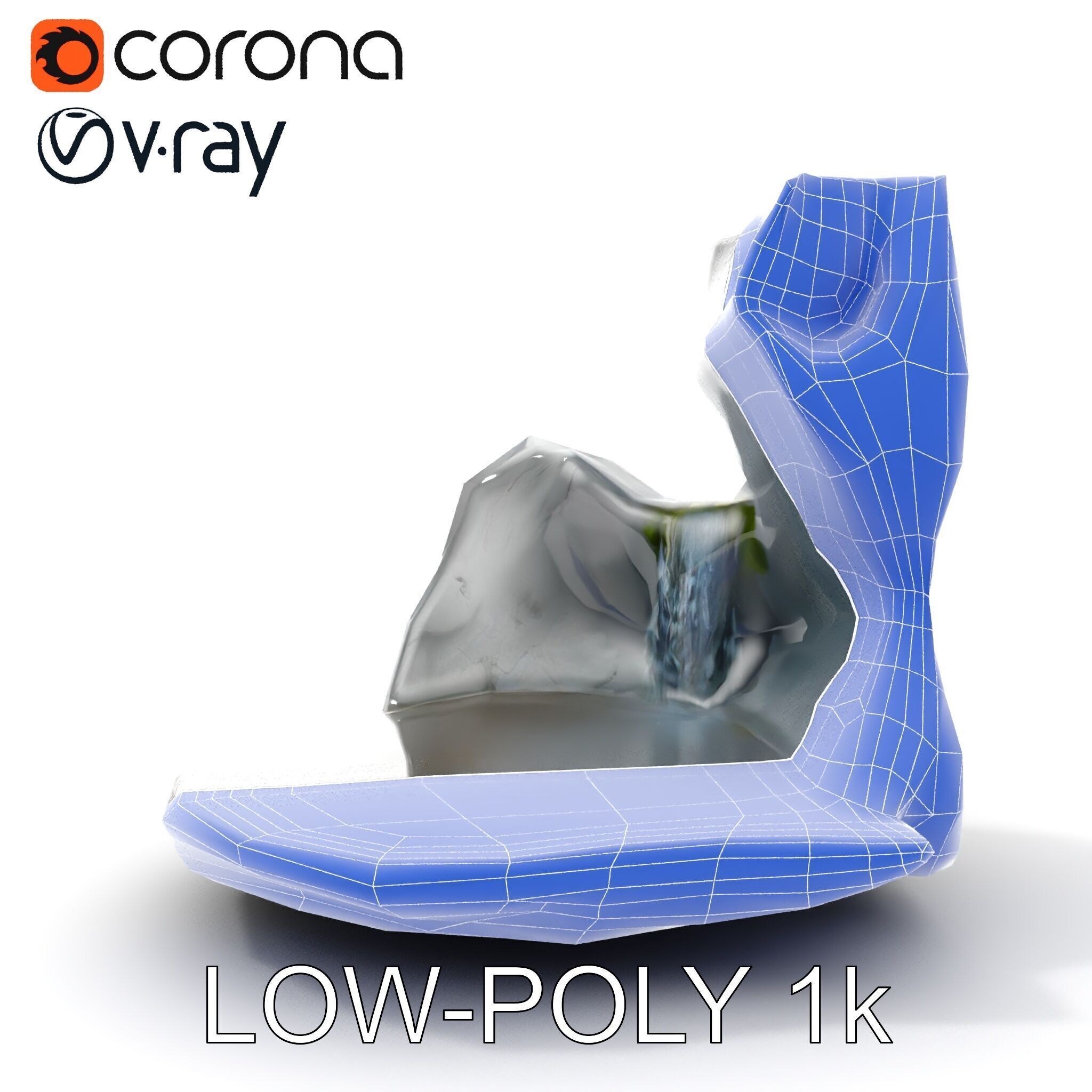 Natural Rock Pool with Waterfall Model Pack Low-poly 3D model_23