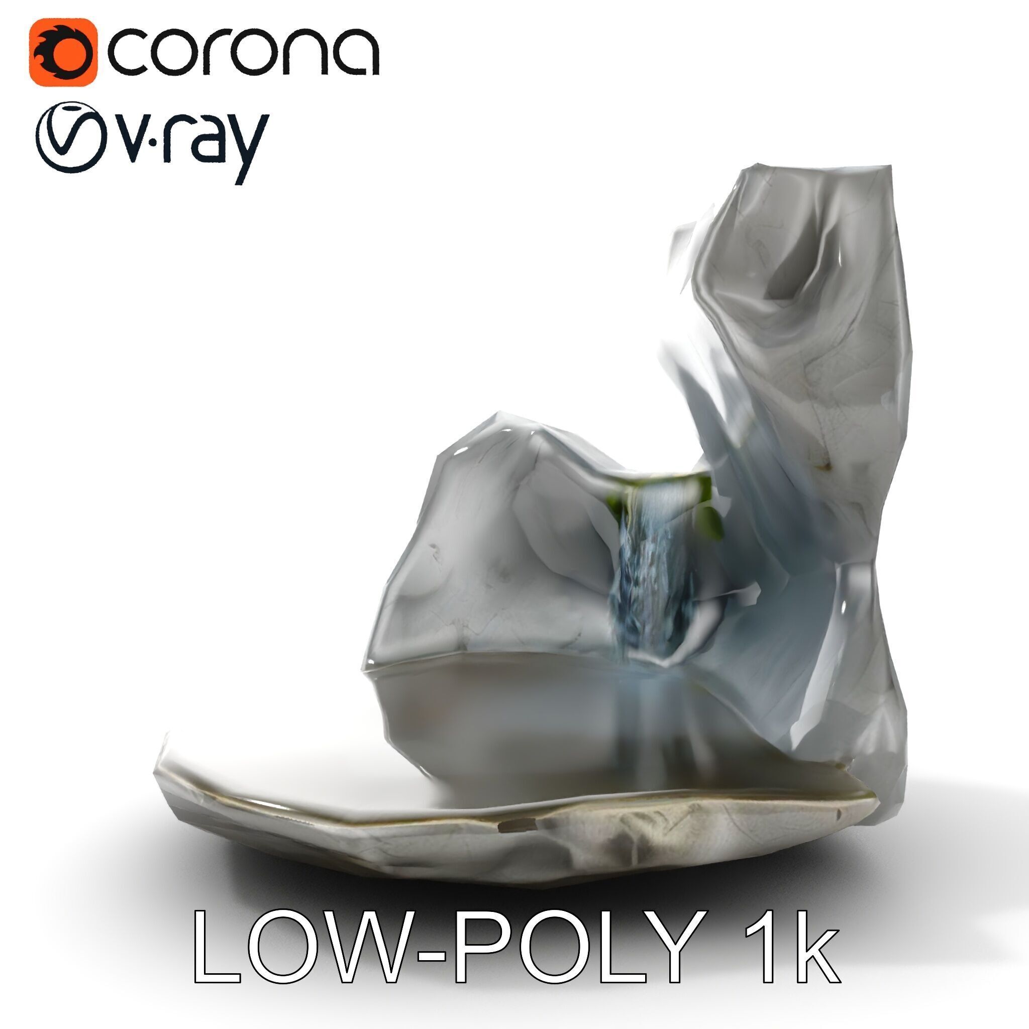 Natural Rock Pool with Waterfall Model Pack Low-poly 3D model_26