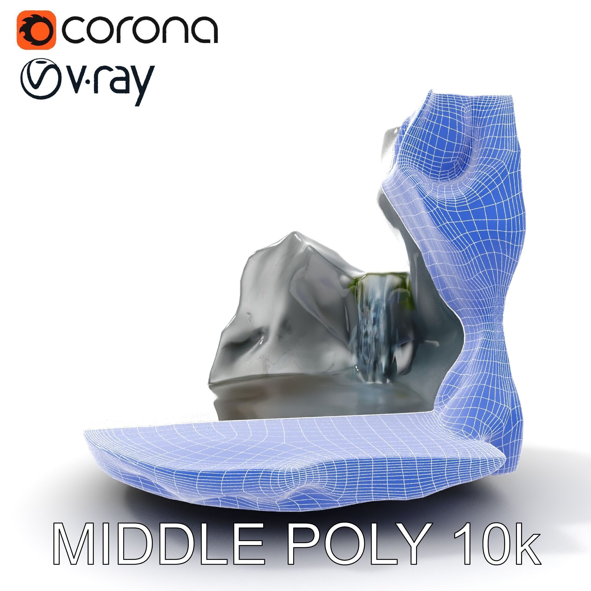 Natural Rock Pool with Waterfall Model Pack Low-poly 3D model_17