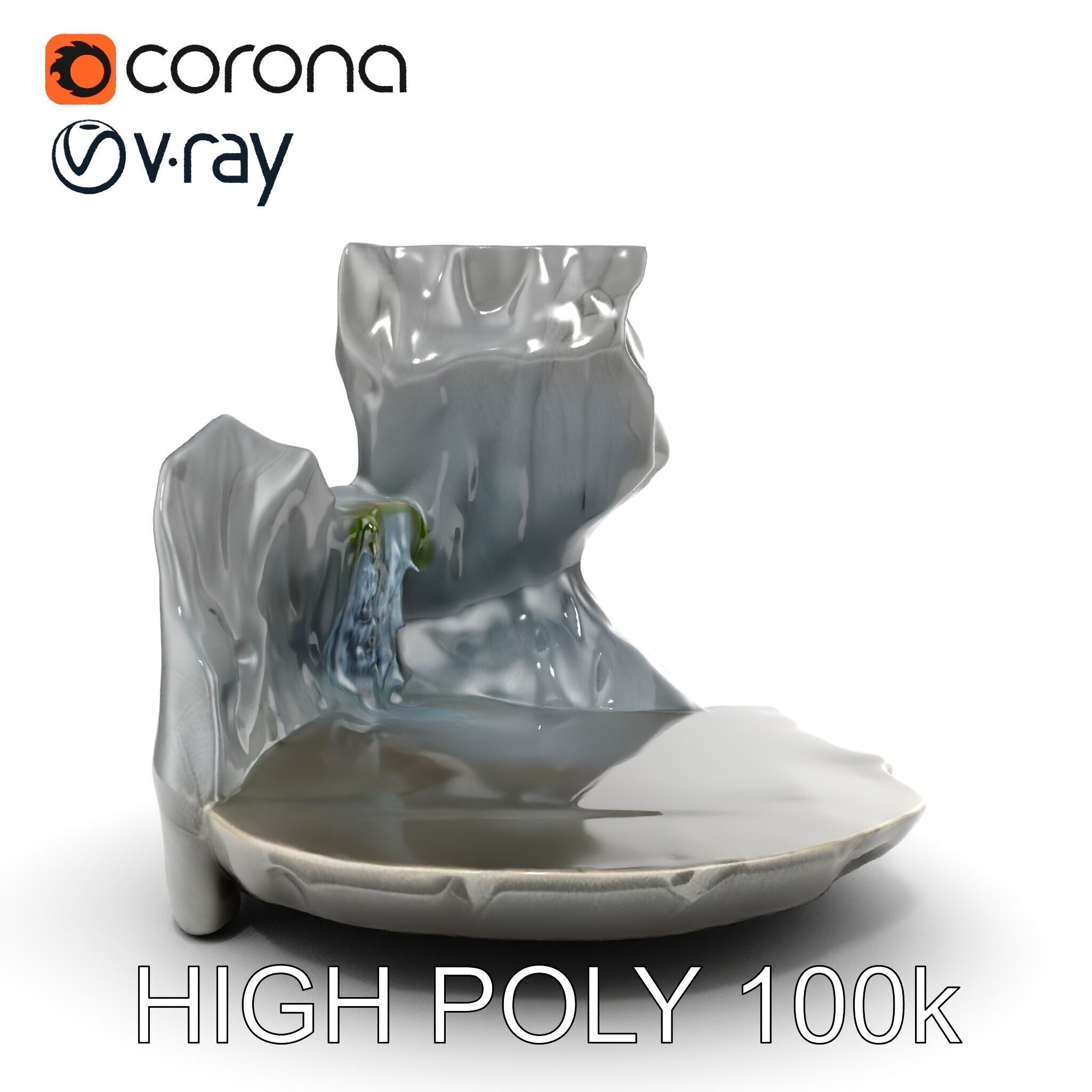 Natural Rock Pool with Waterfall Model Pack Low-poly 3D model_16