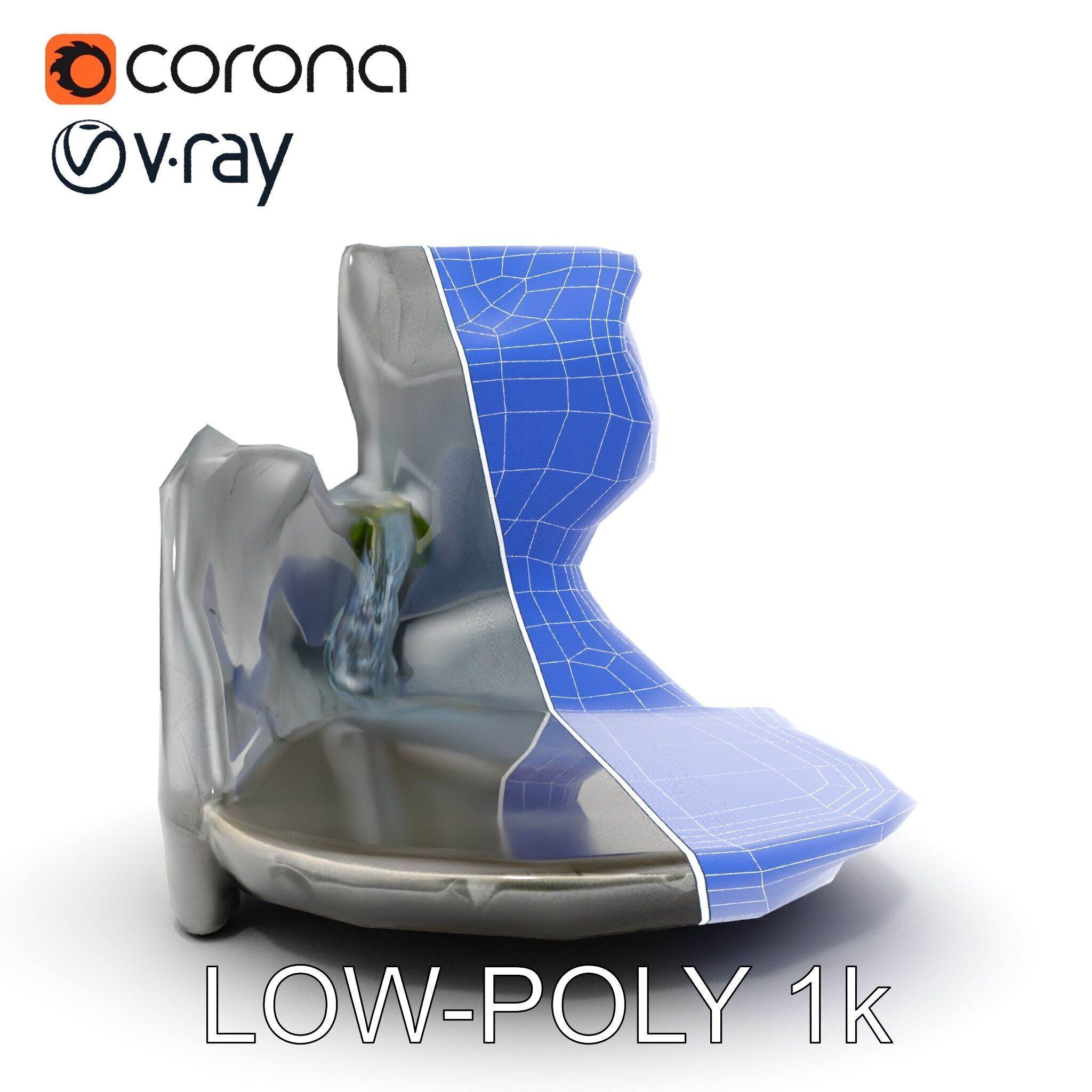 Natural Rock Pool with Waterfall Model Pack Low-poly 3D model_18