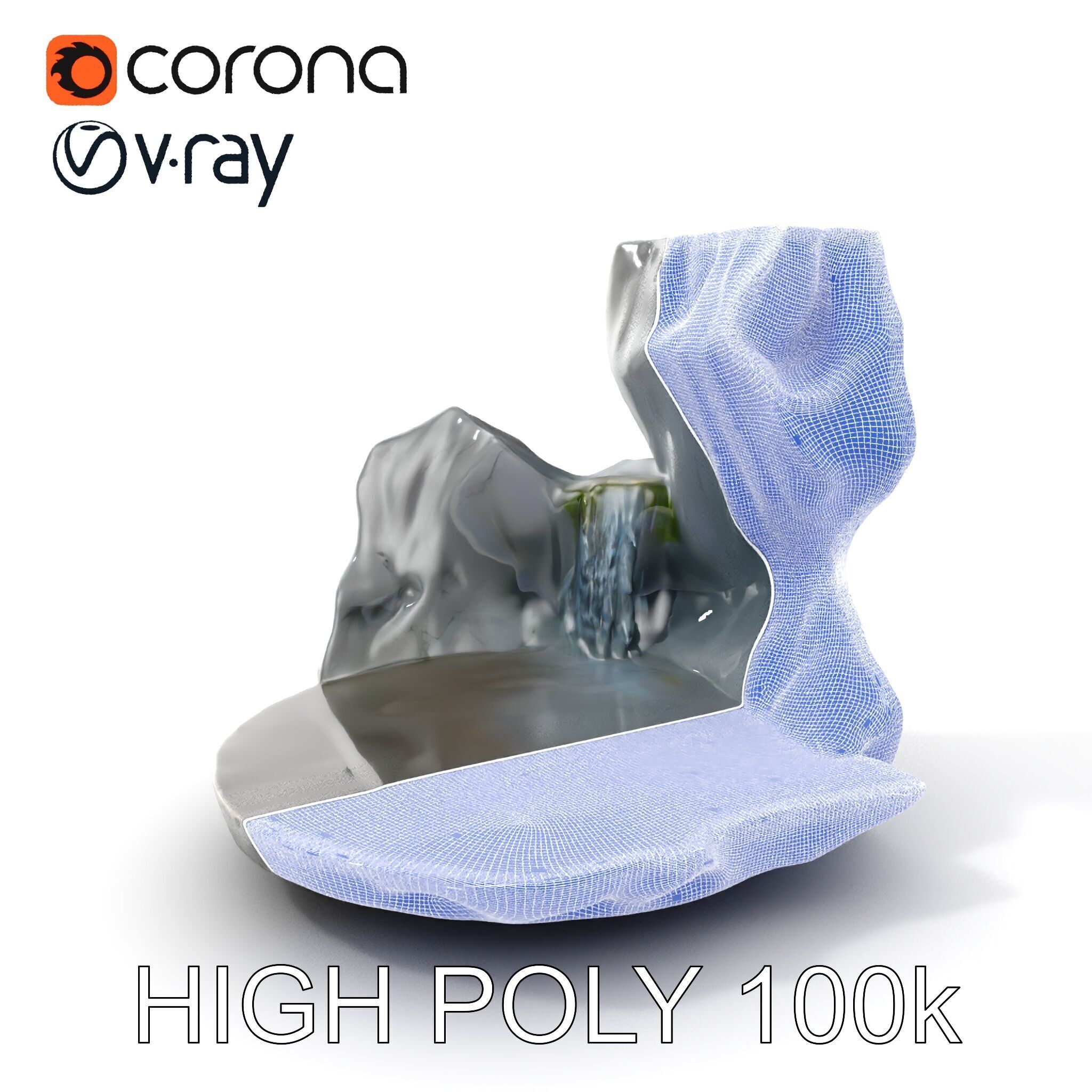 Natural Rock Pool with Waterfall Model Pack Low-poly 3D model_4