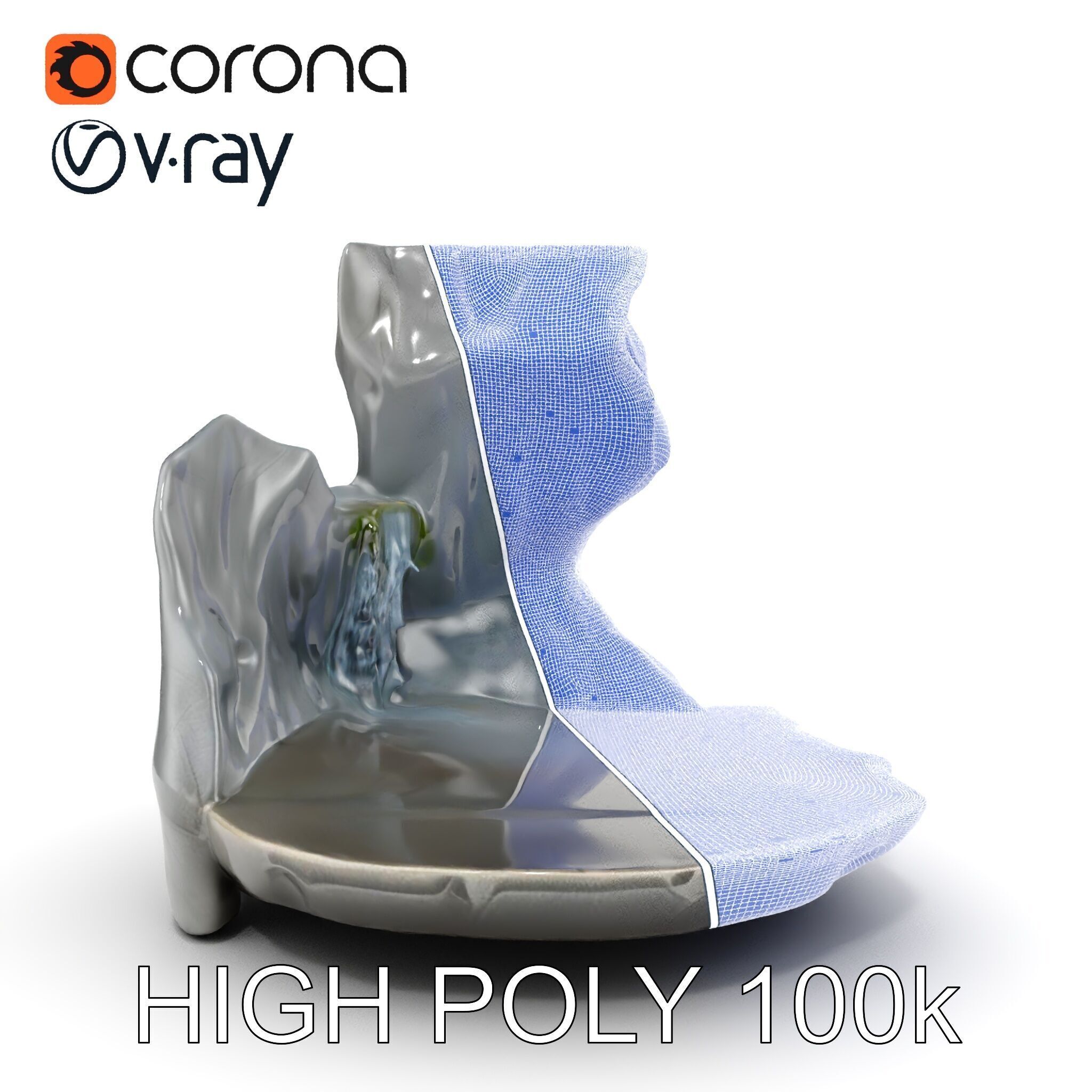 Natural Rock Pool with Waterfall Model Pack Low-poly 3D model_24