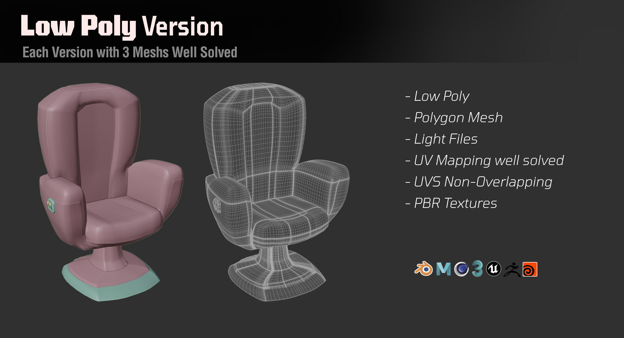Upholstered Swivel Chair - PLUS Plan Low-poly 3D model_7