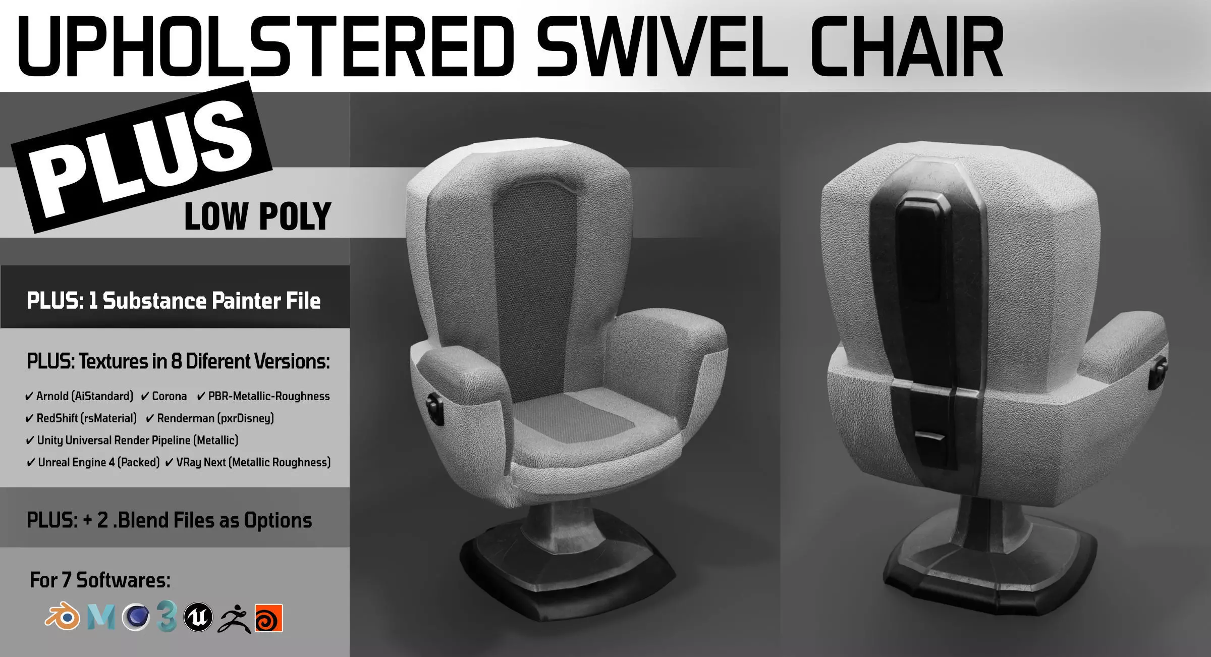 Upholstered Swivel Chair - PLUS Plan Low-poly 3D model_0