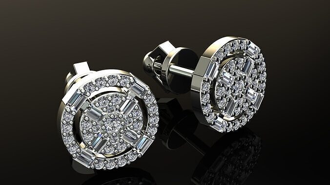Round Diamonds Baguettes Earrings 3D print model