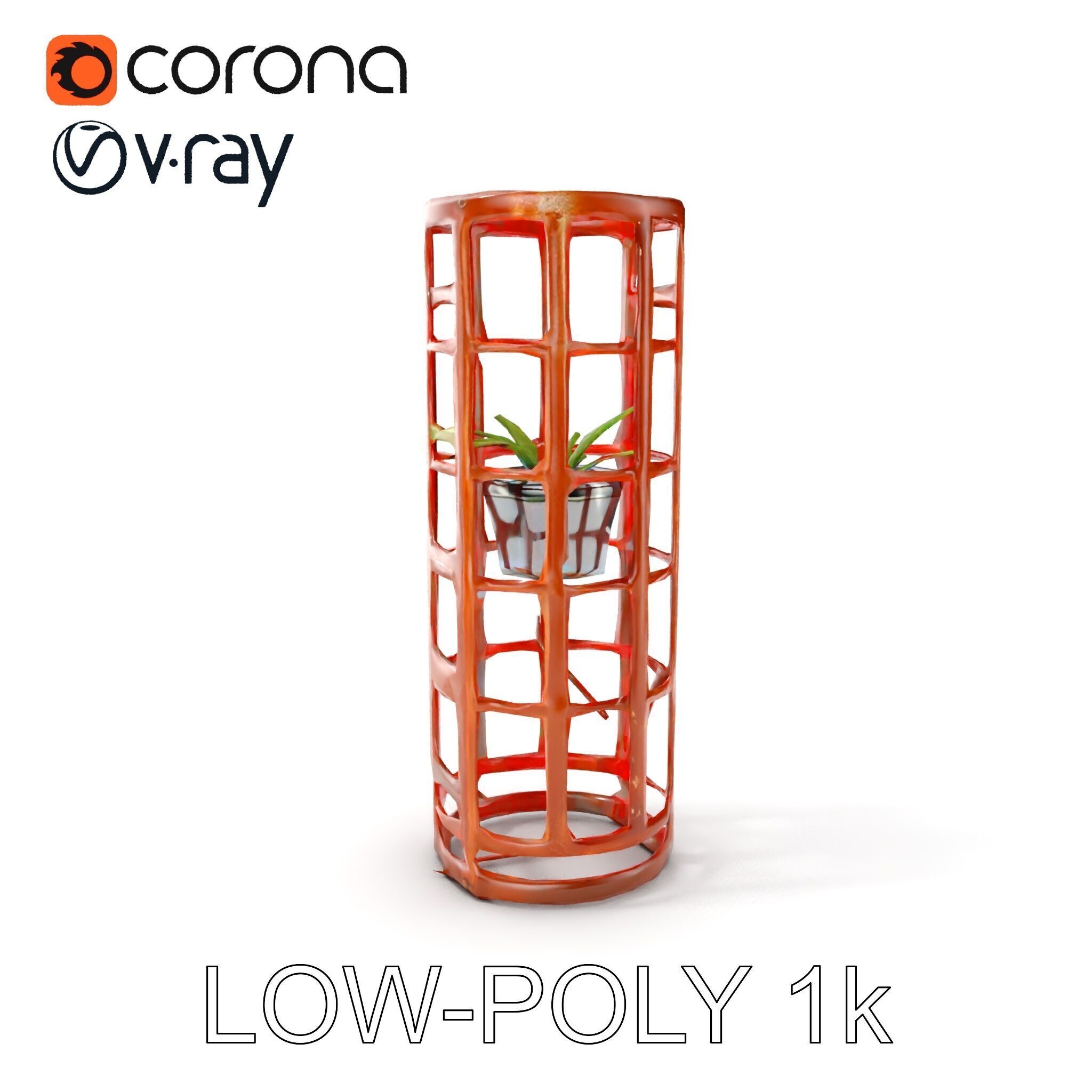 Rustic Metal Plant Stand Model Pack Low-poly 3D model_9