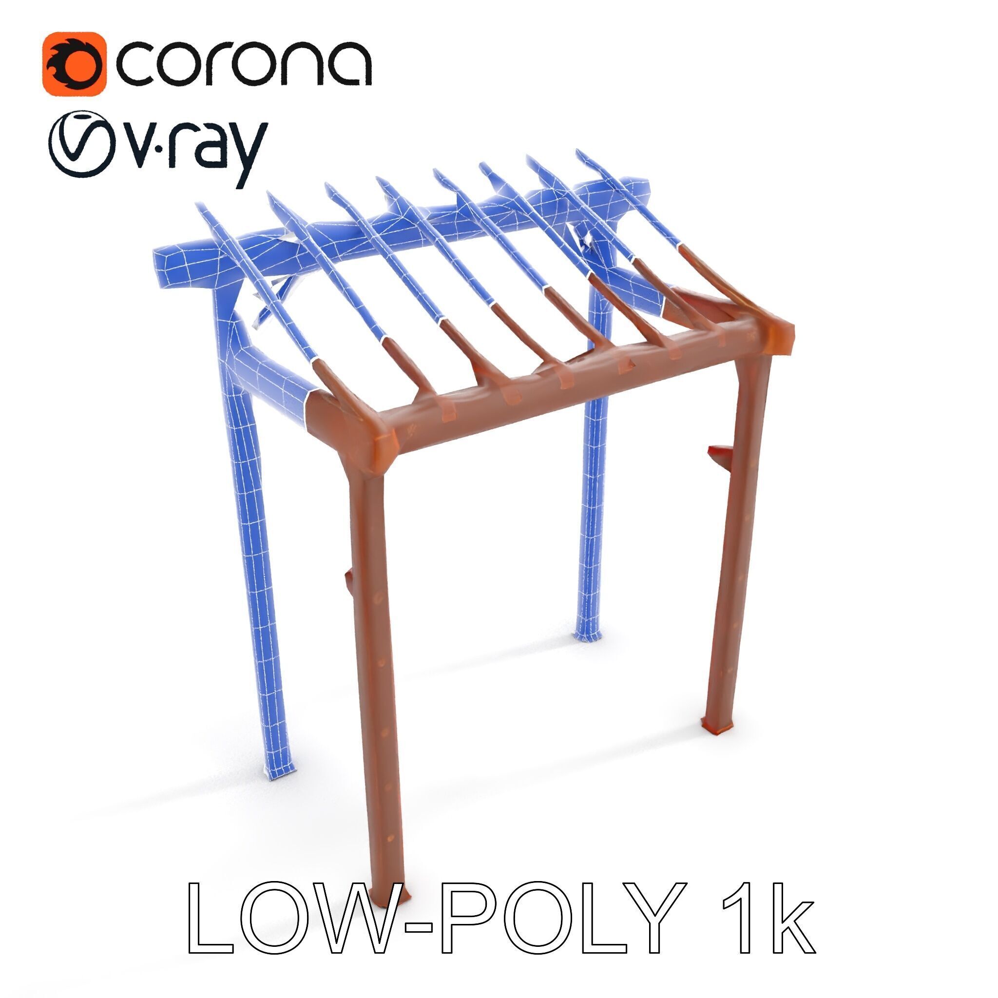 Rustic Metal Pergola Model Pack for Outdoor Scenes Low-poly 3D model_14