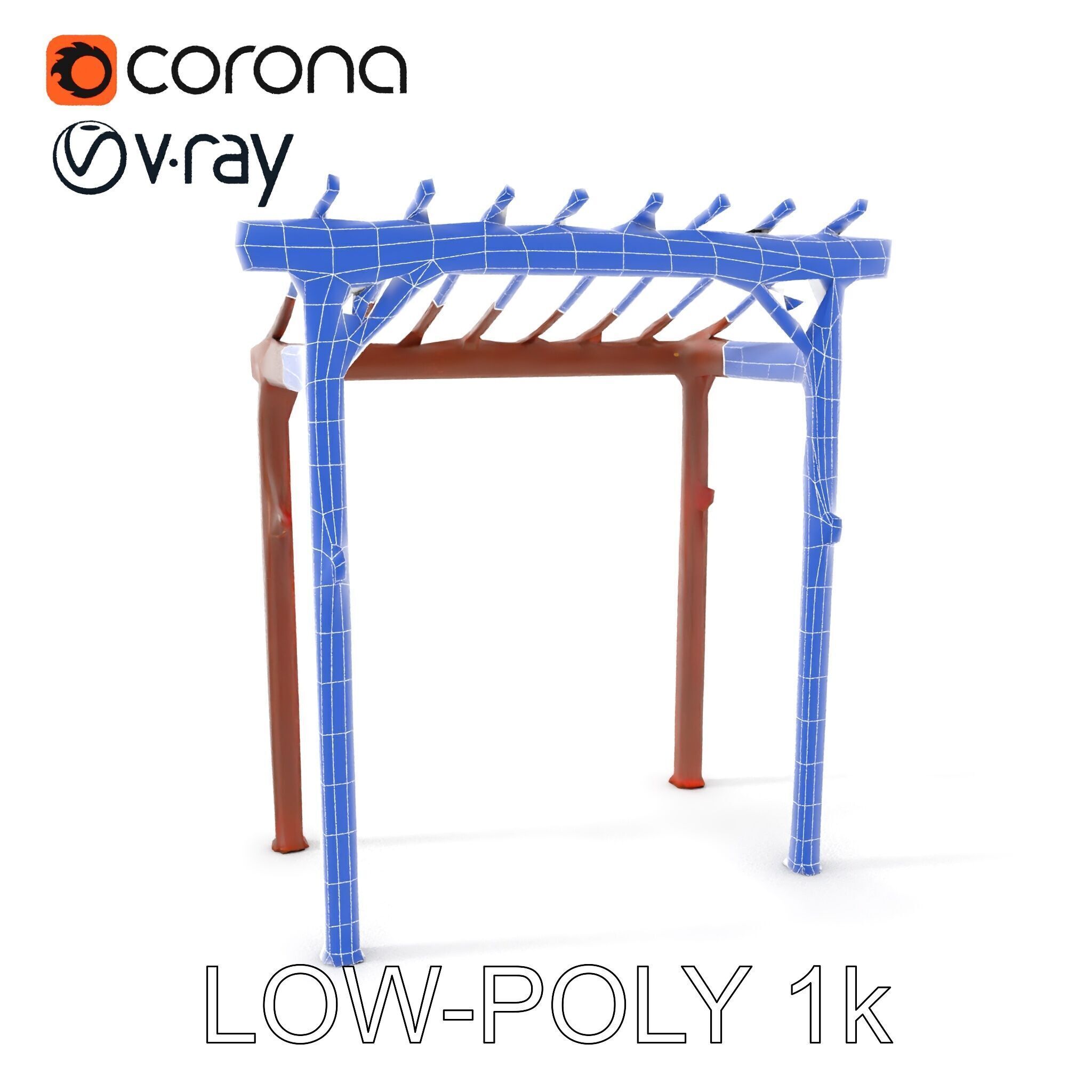 Rustic Metal Pergola Model Pack for Outdoor Scenes Low-poly 3D model_7